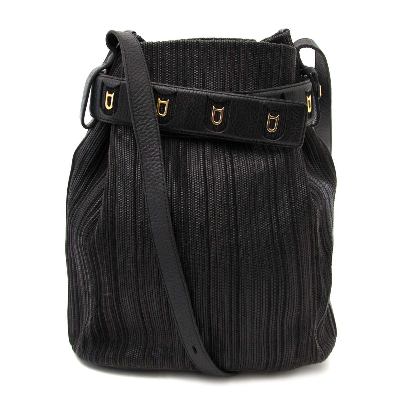 Delvaux Black 'Toile de Cuir' Bucket Bag shop safe online secondhand