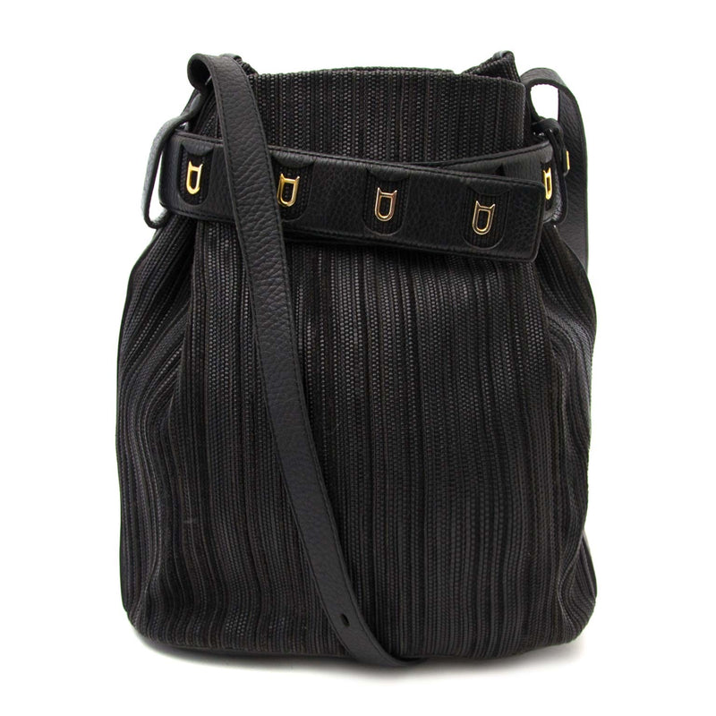 Delvaux Black 'Toile de Cuir' Bucket Bag shop safe online secondhand
