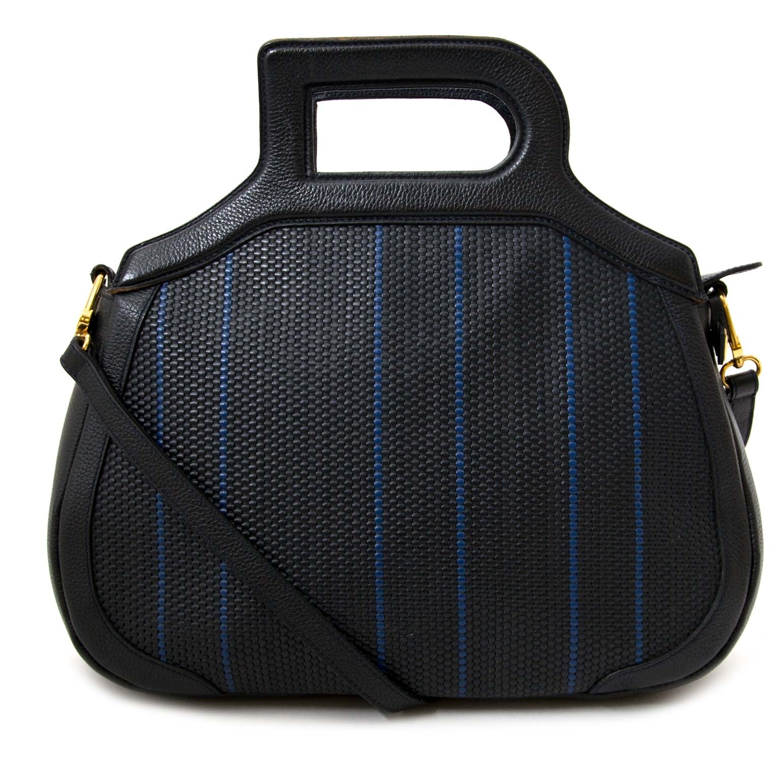 shop safe online secondhand Delvaux Blue Toile De Cuir Bucket Bag