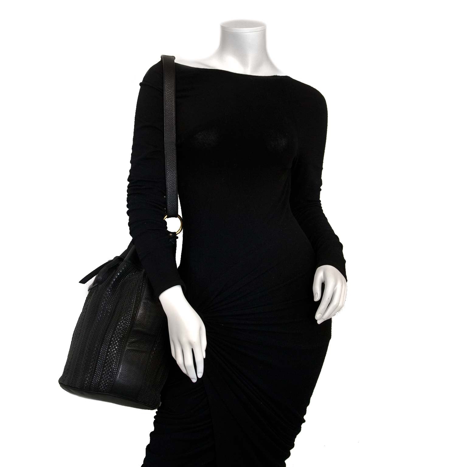 Delvaux Black Toile De Cuir Drawstring Bucket Bag now for sale at labellov vintage fashion webshop belgium
