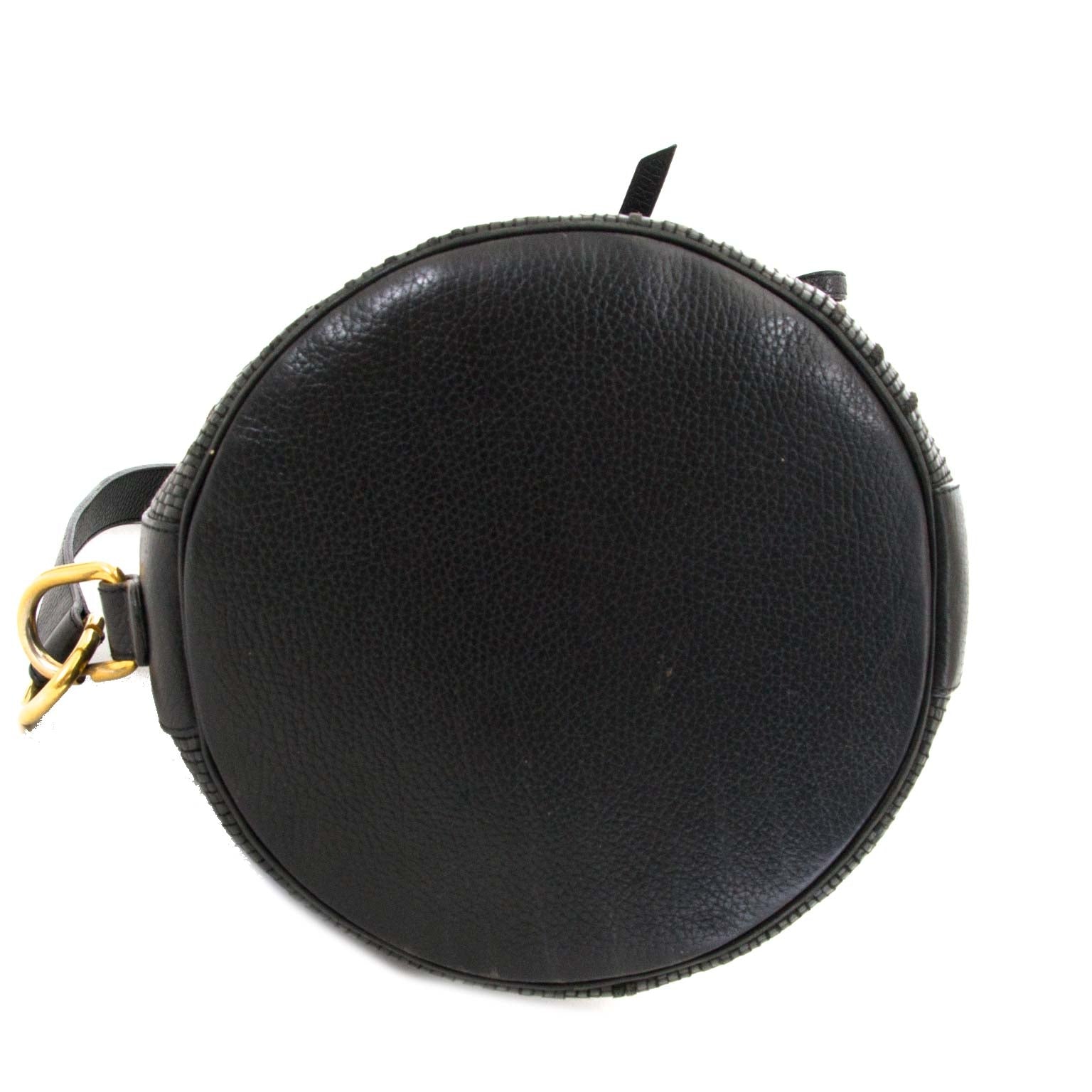 Delvaux Black Toile De Cuir Drawstring Bucket Bag now for sale at labellov vintage fashion webshop belgium