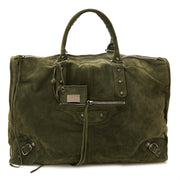 balenciaga khaki suede city weekender bag now for sale at labellov vintage fashion webshop belgium