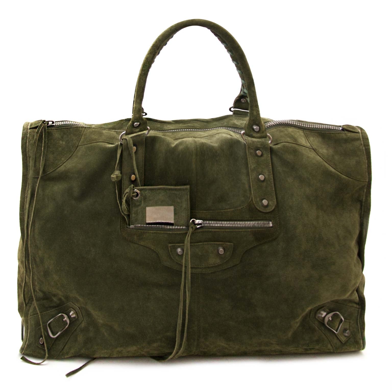balenciaga khaki suede city weekender bag now for sale at labellov vintage fashion webshop belgium