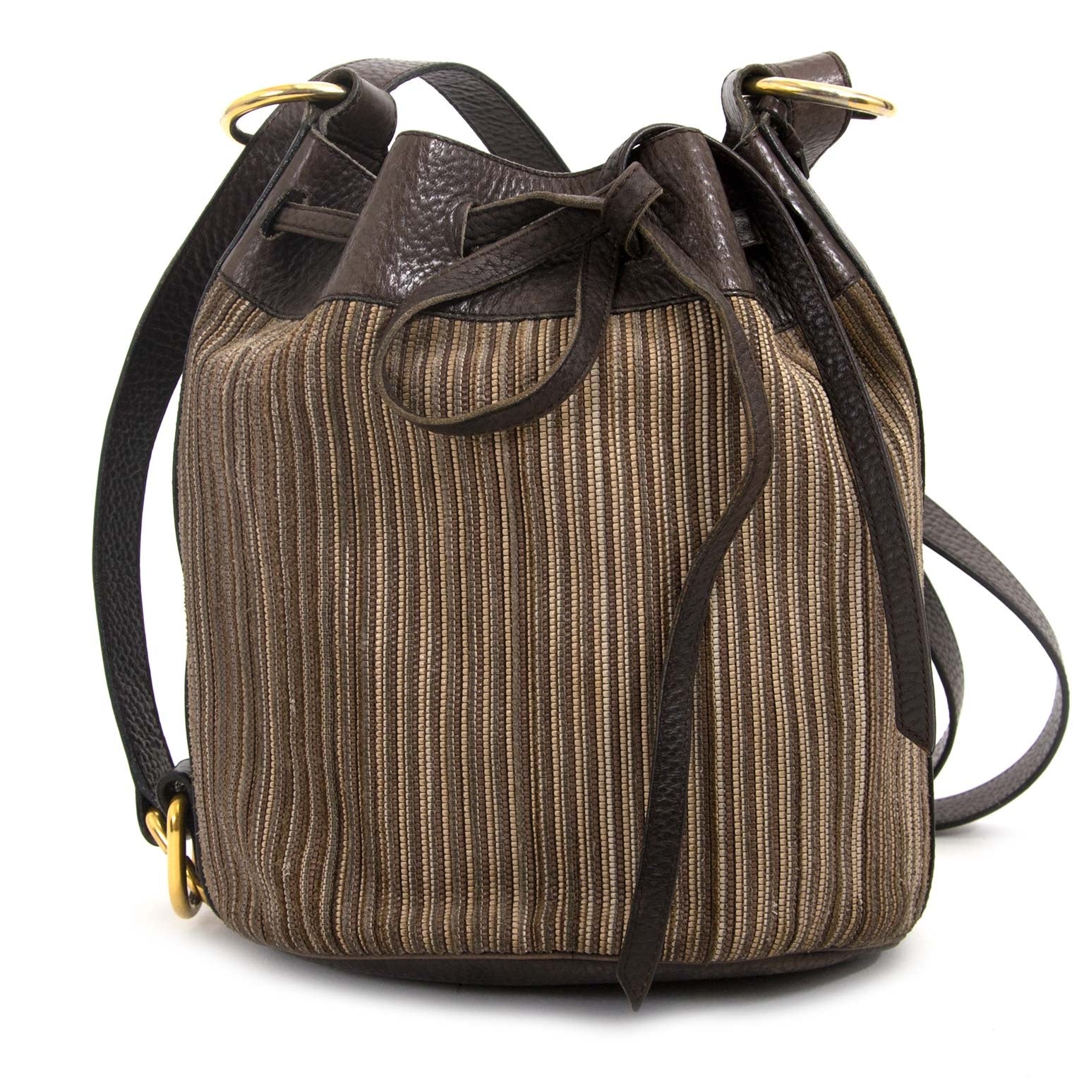 delvaux beige toile de cuir drawstring bucket bag now for sale at labellov vintage fashion webshop belgium