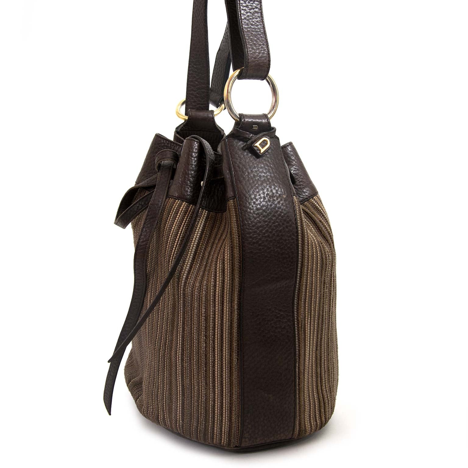 delvaux beige toile de cuir drawstring bucket bag now for sale at labellov vintage fashion webshop belgium