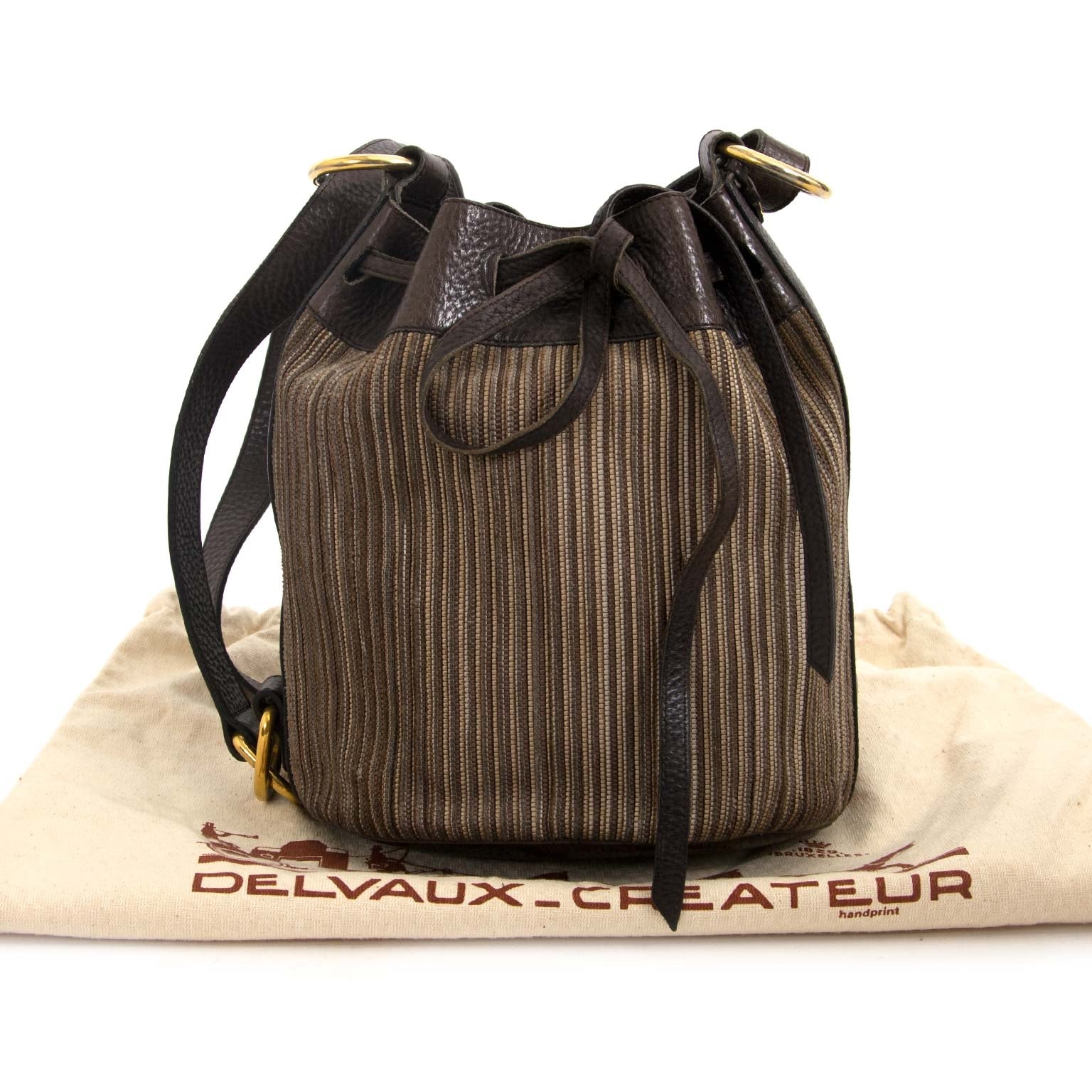 delvaux beige toile de cuir drawstring bucket bag now for sale at labellov vintage fashion webshop belgium