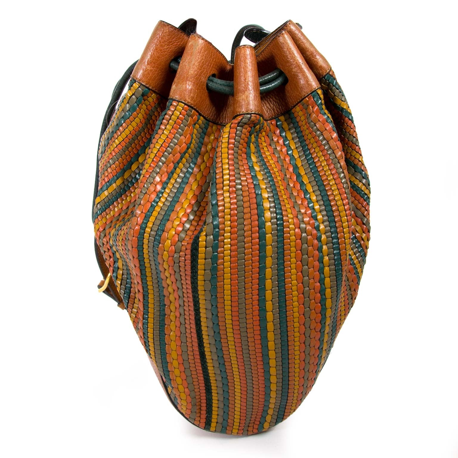 delvaux brown multicolor toile de cuir bucket bag now for sale at labellov vintage fashion webshop belgium