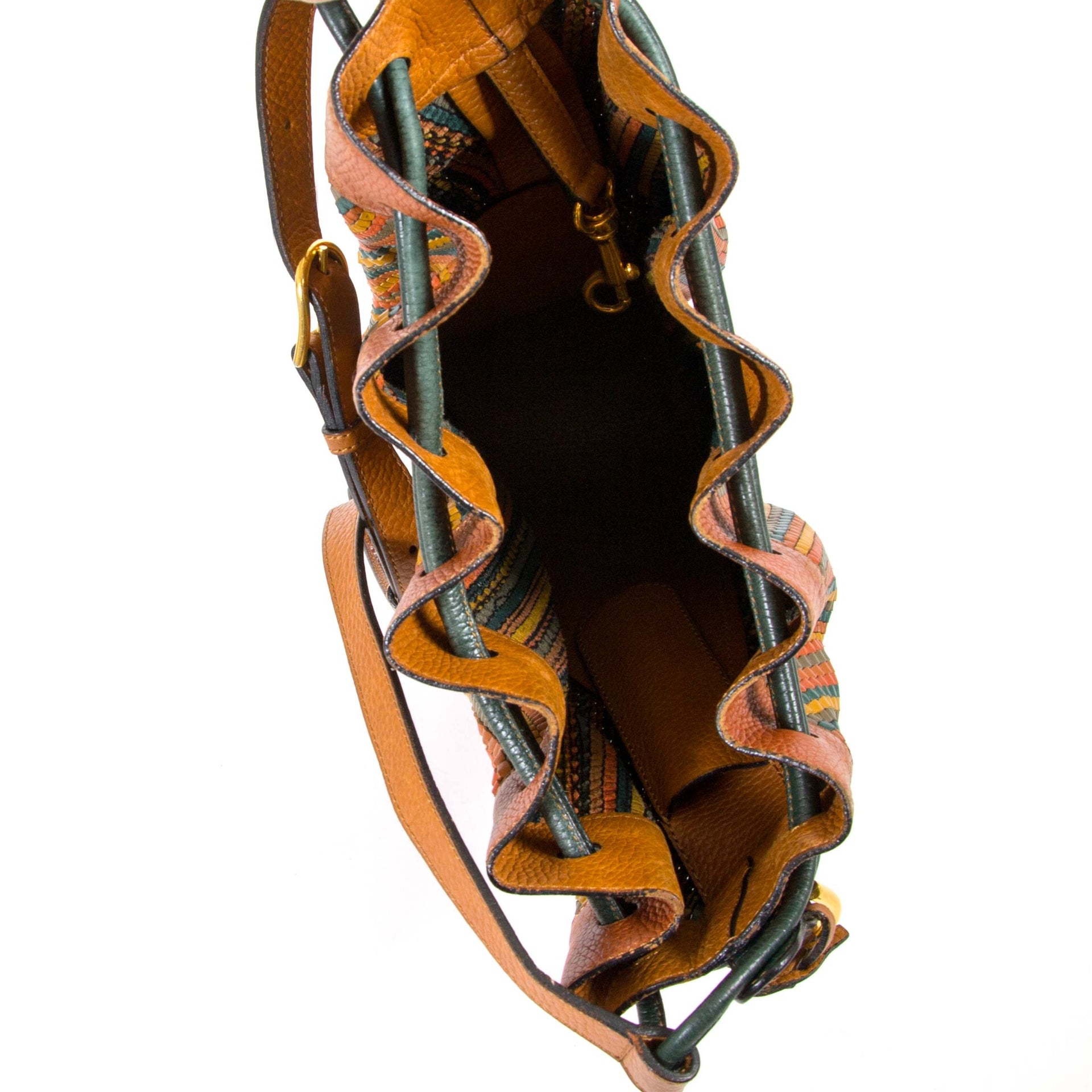 delvaux brown multicolor toile de cuir bucket bag now for sale at labellov vintage fashion webshop belgium