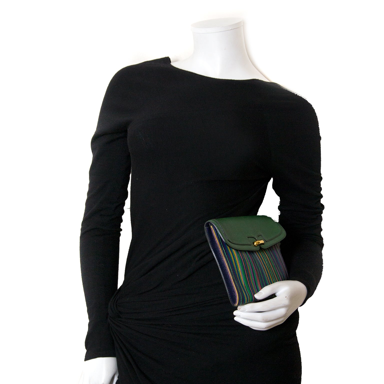 delvaux toile de cuir multicolor green clutch now for sale at labellov vintage fashion webshop belgium