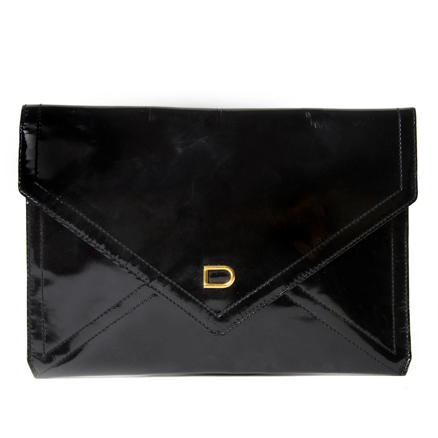delvaux patent black envelope pochette now for sale at labellov vintage fashion webshop belgium