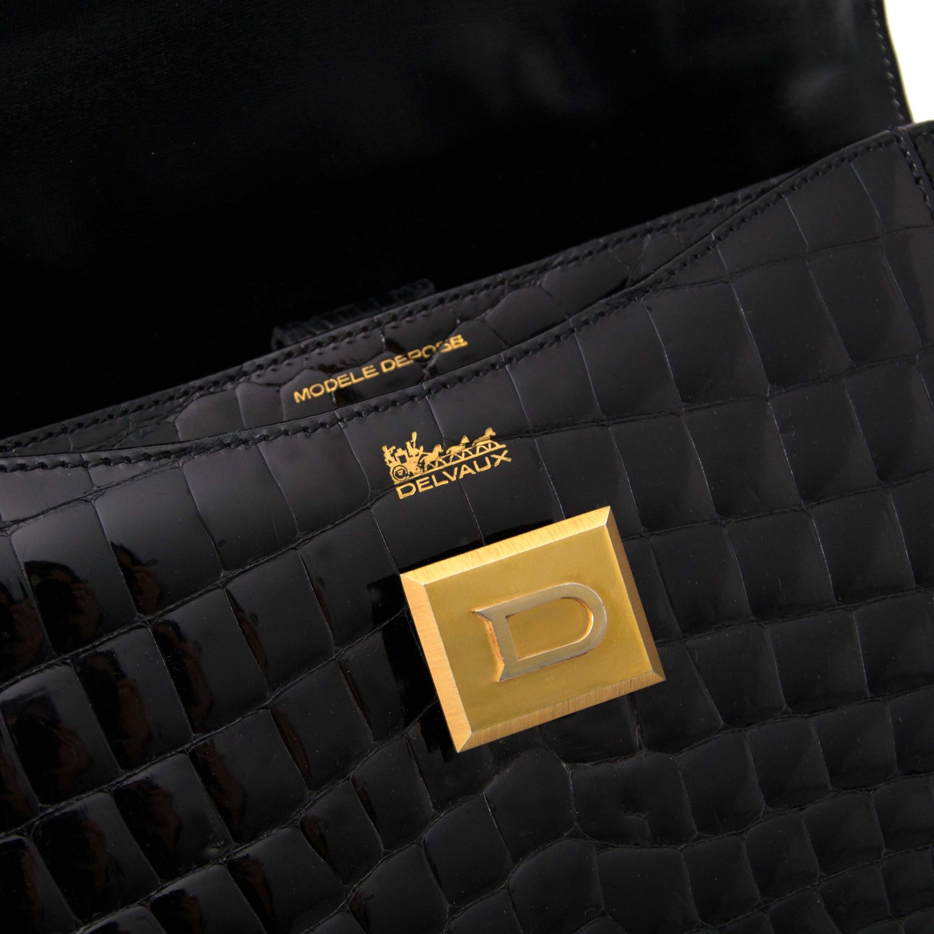 Sac Delvaux en Croco Noir