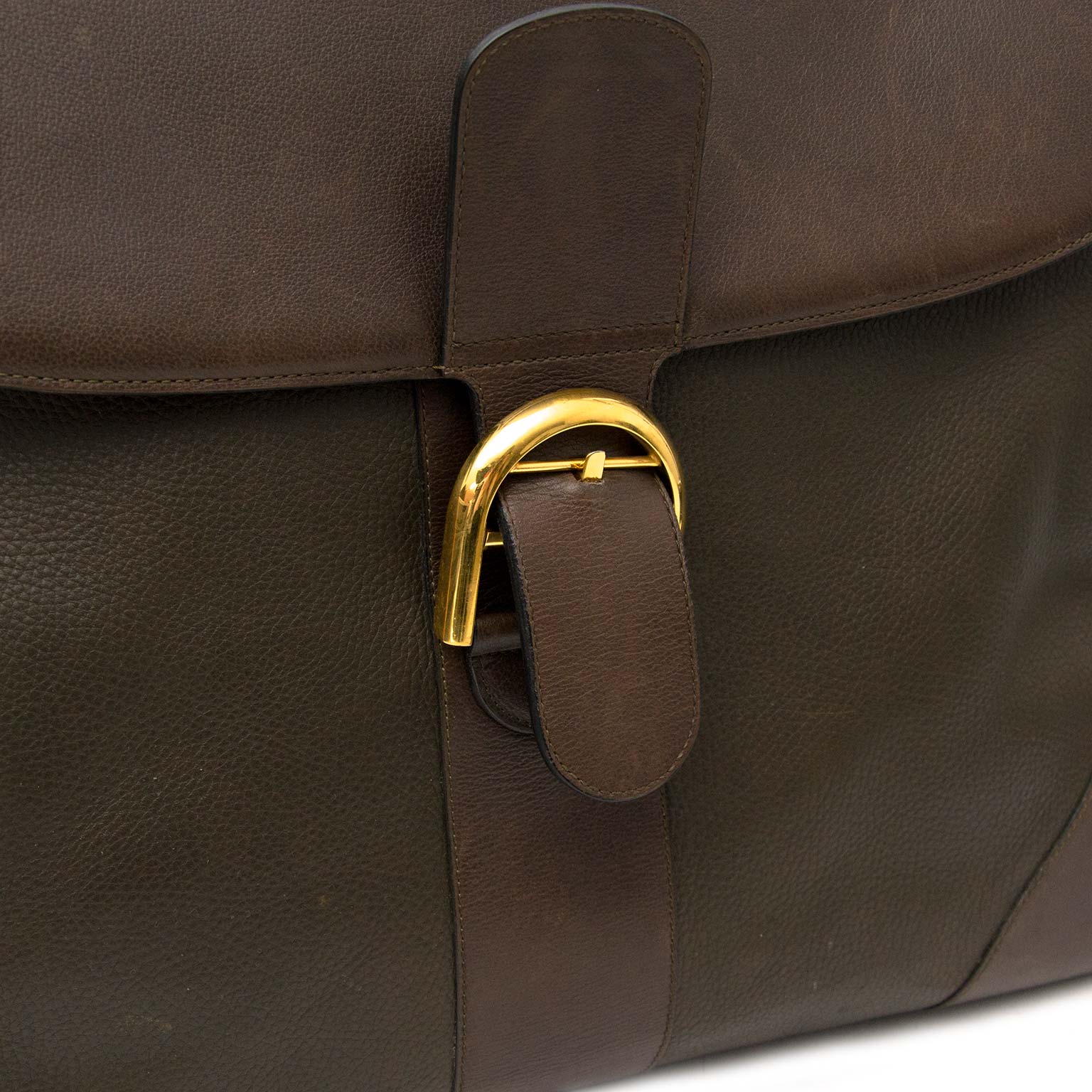 koop velig online tegen de beste prijs Delvaux Khaki Brown Brillant Weekender