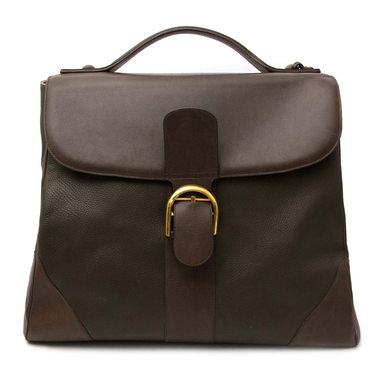 very hard to find Delvaux Khaki Brown Brillant Weekender in very good condition