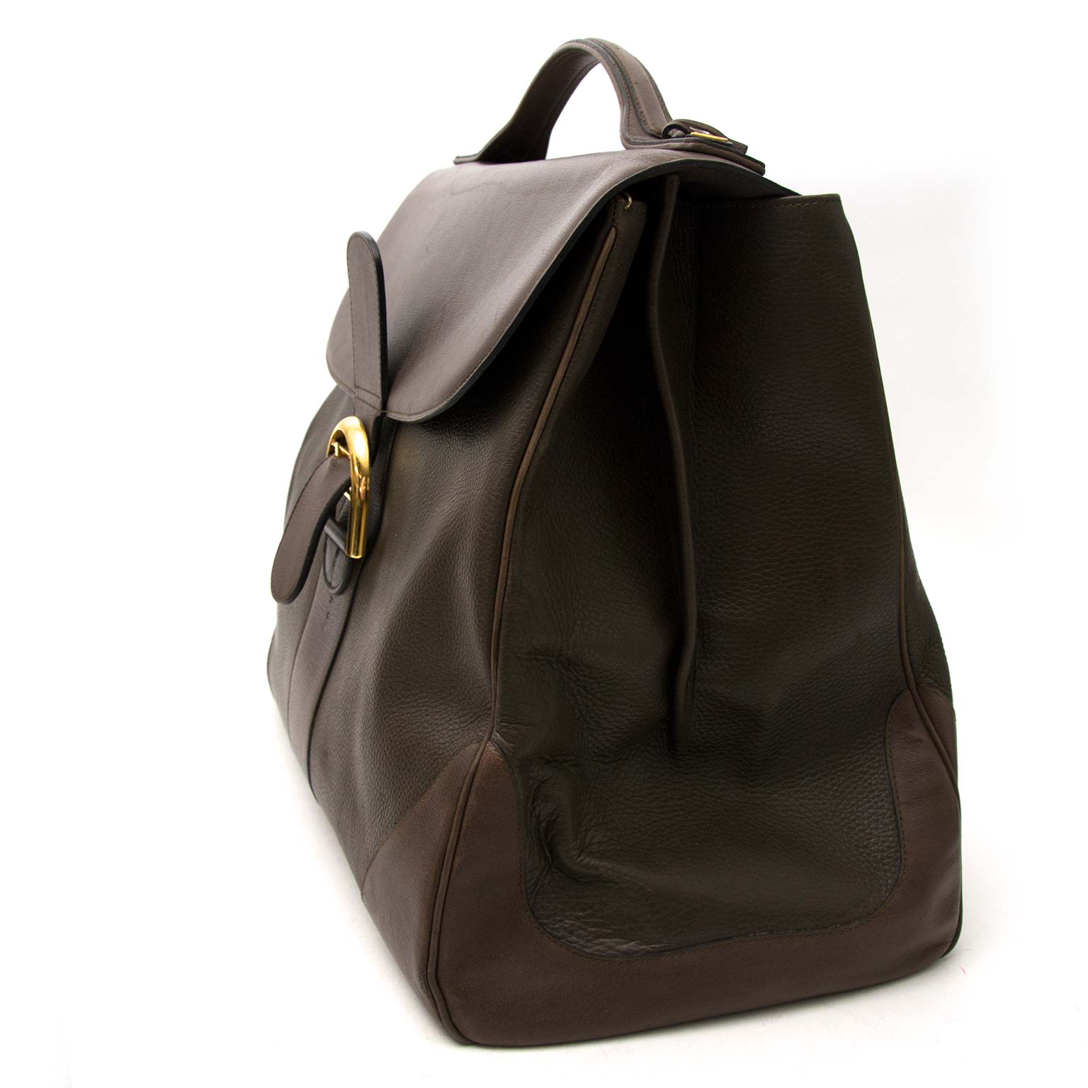 acheter en ligne seconde main Delvaux Khaki Brown Brillant Weekender