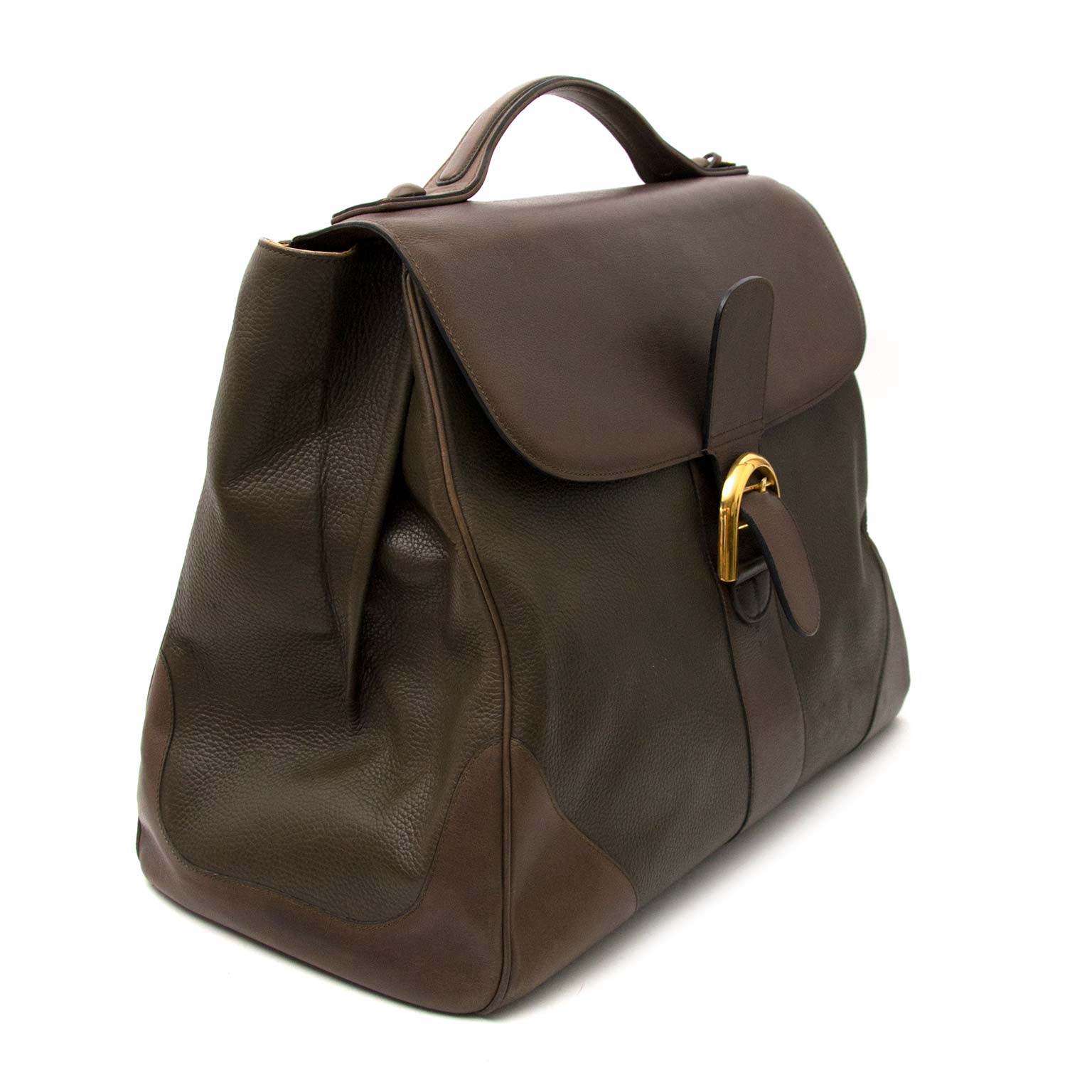 acheter en ligne seconde main Delvaux Khaki Brown Brillant Weekender