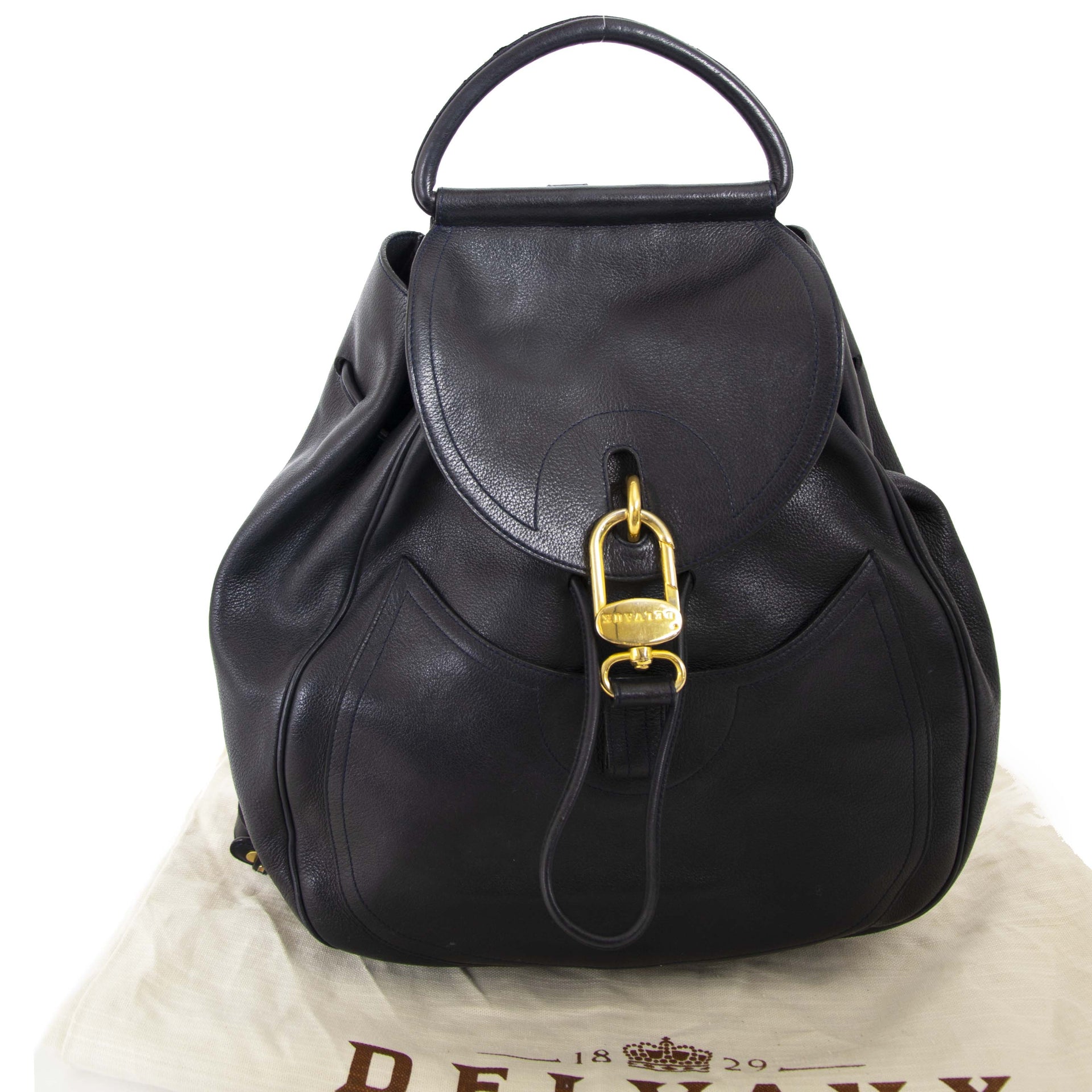 delvaux donker blauw lucifer rugzak te koop bij labellov vintage mode webshop belgië