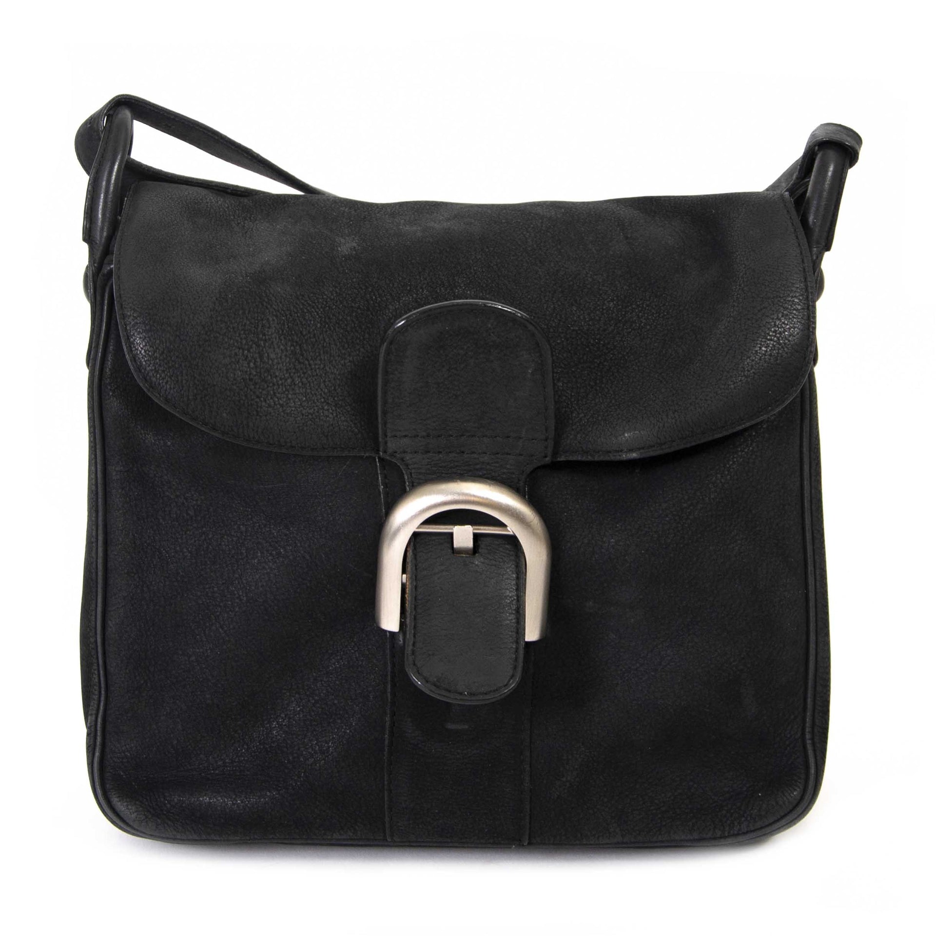 shop safe online secondhand Delvaux Black Nubuck Brillant Baudrier Shoulder Bag