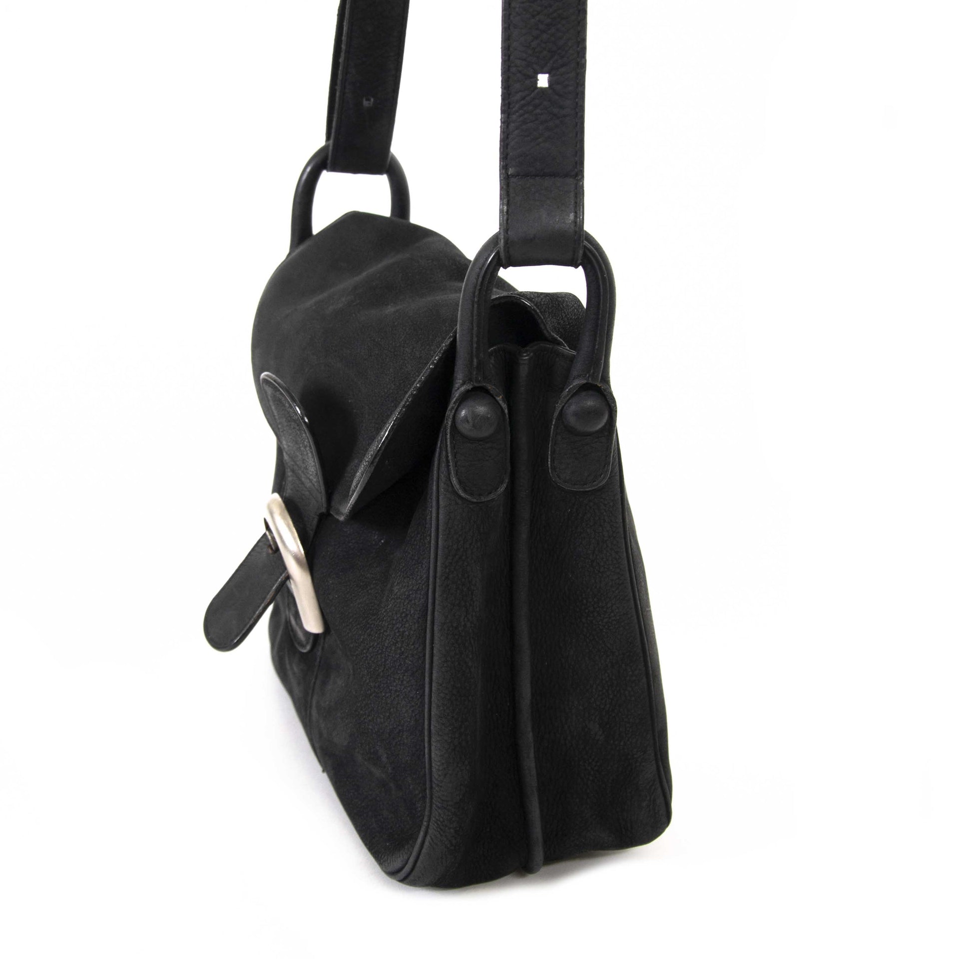skip the waitinglist shop safe online Delvaux Black Nubuck Brillant Baudrier Shoulder Bag