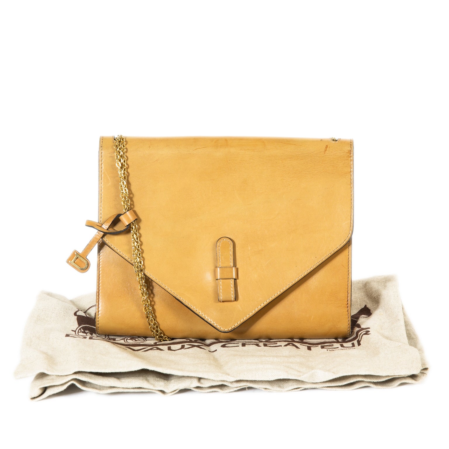 Delvaux Cognac Leather Chain Shoulder Bag now for sale at labellov vintage fashion webshop belgium