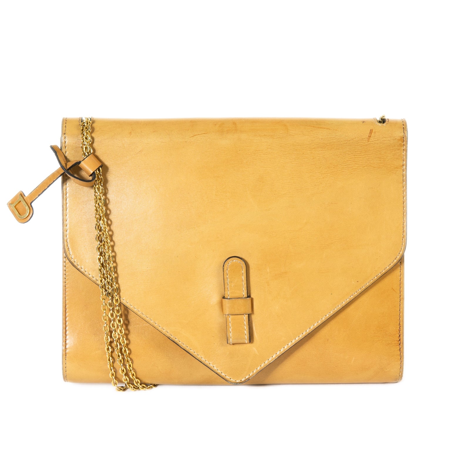 Delvaux Cognac Leather Chain Shoulder Bag now for sale at labellov vintage fashion webshop belgium