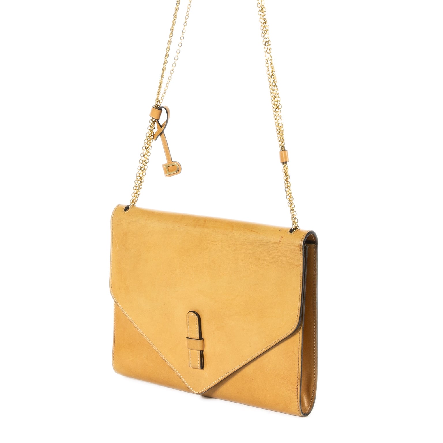 Delvaux Cognac Leather Chain Shoulder Bag now for sale at labellov vintage fashion webshop belgium