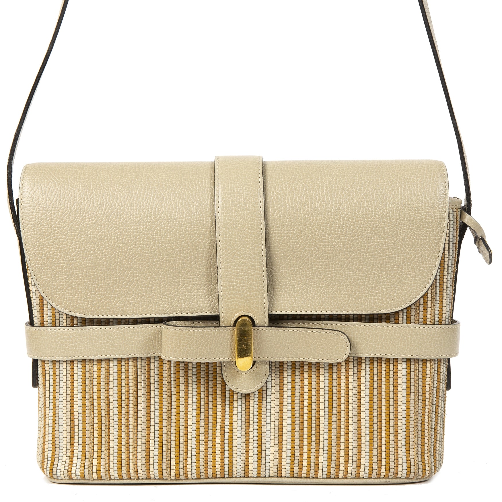 shop veilig online 2dehands Delvaux Beige and Sand Toile De Cuir Crossbody Bag