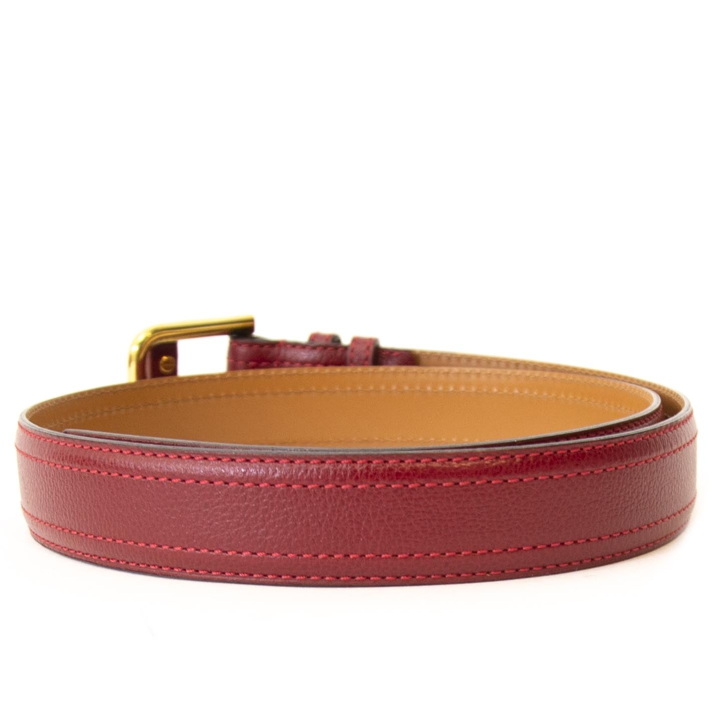 Delvaux Red Leather Belt - Size 85