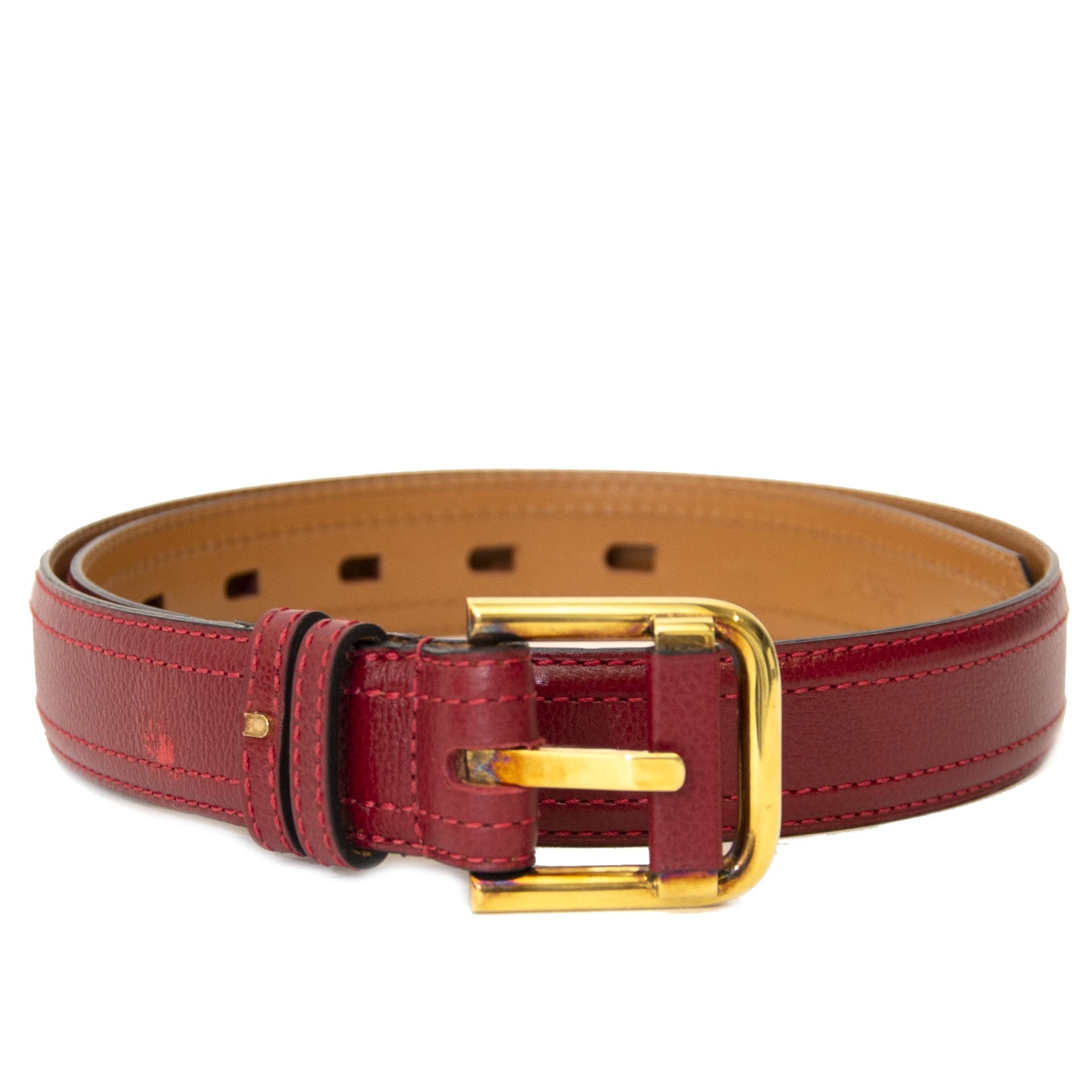 Delvaux Red Leather Belt - Size 85