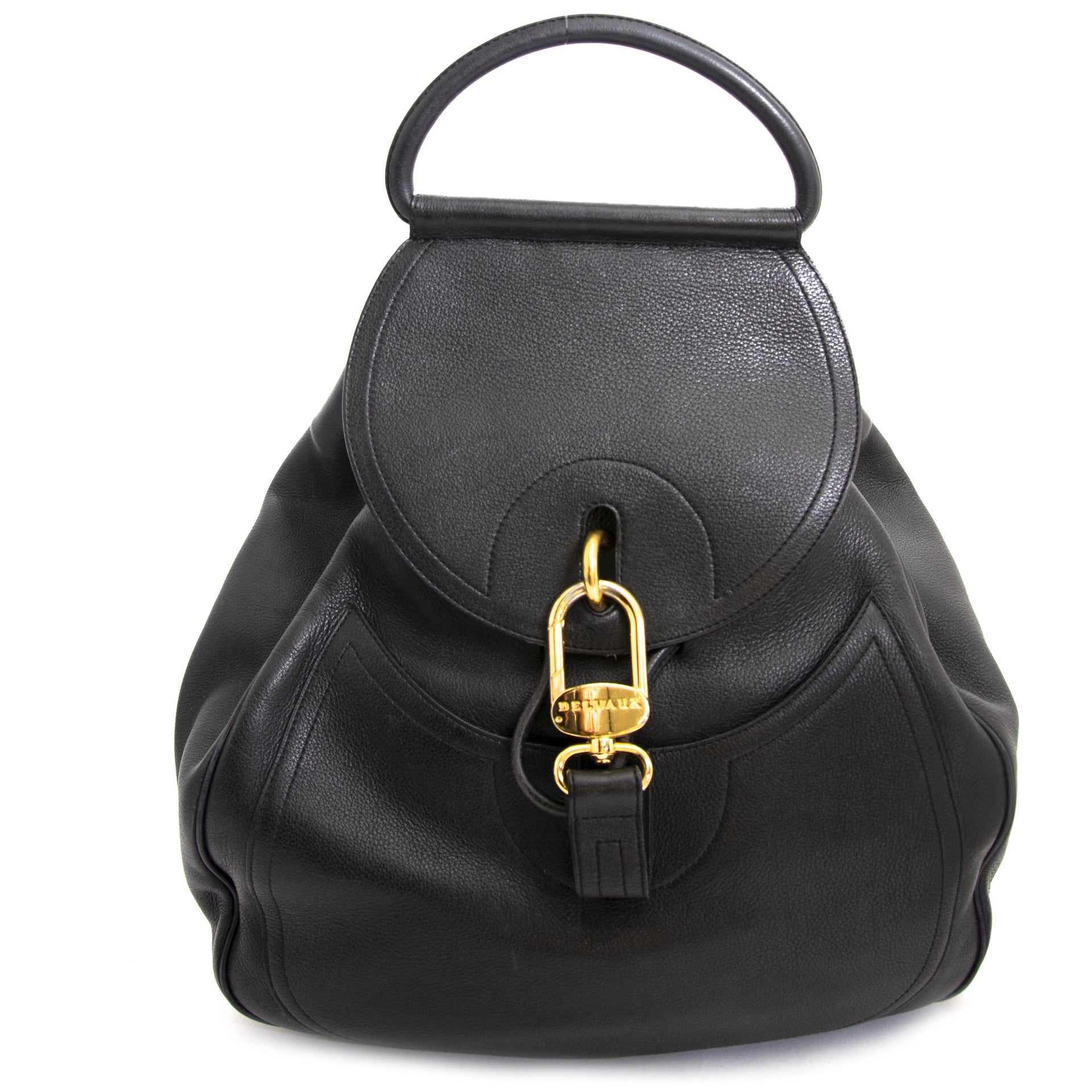 Travel handsfree in style wherever you go, with this all black Delvaux Leather Lucifer GM bag.