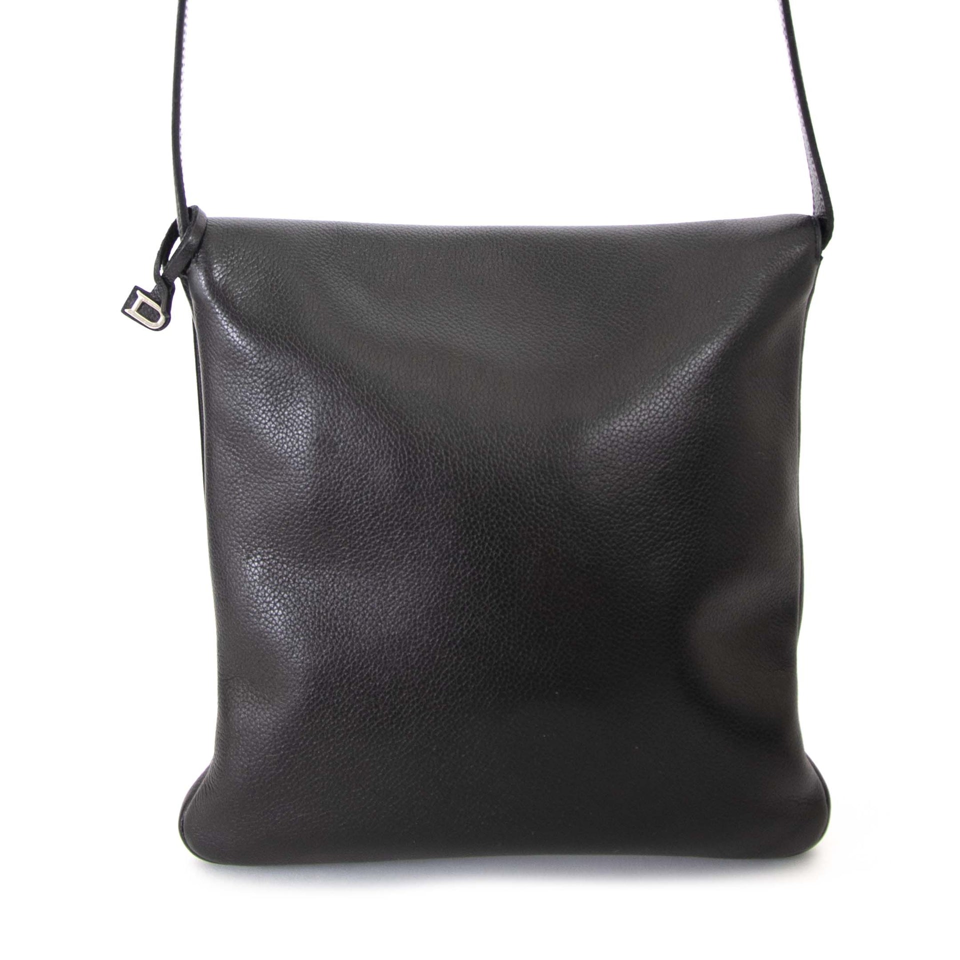 Delvaux Black Leather Kot Crossbody Bag now for sale at labellov vintage fashion webshop belgium