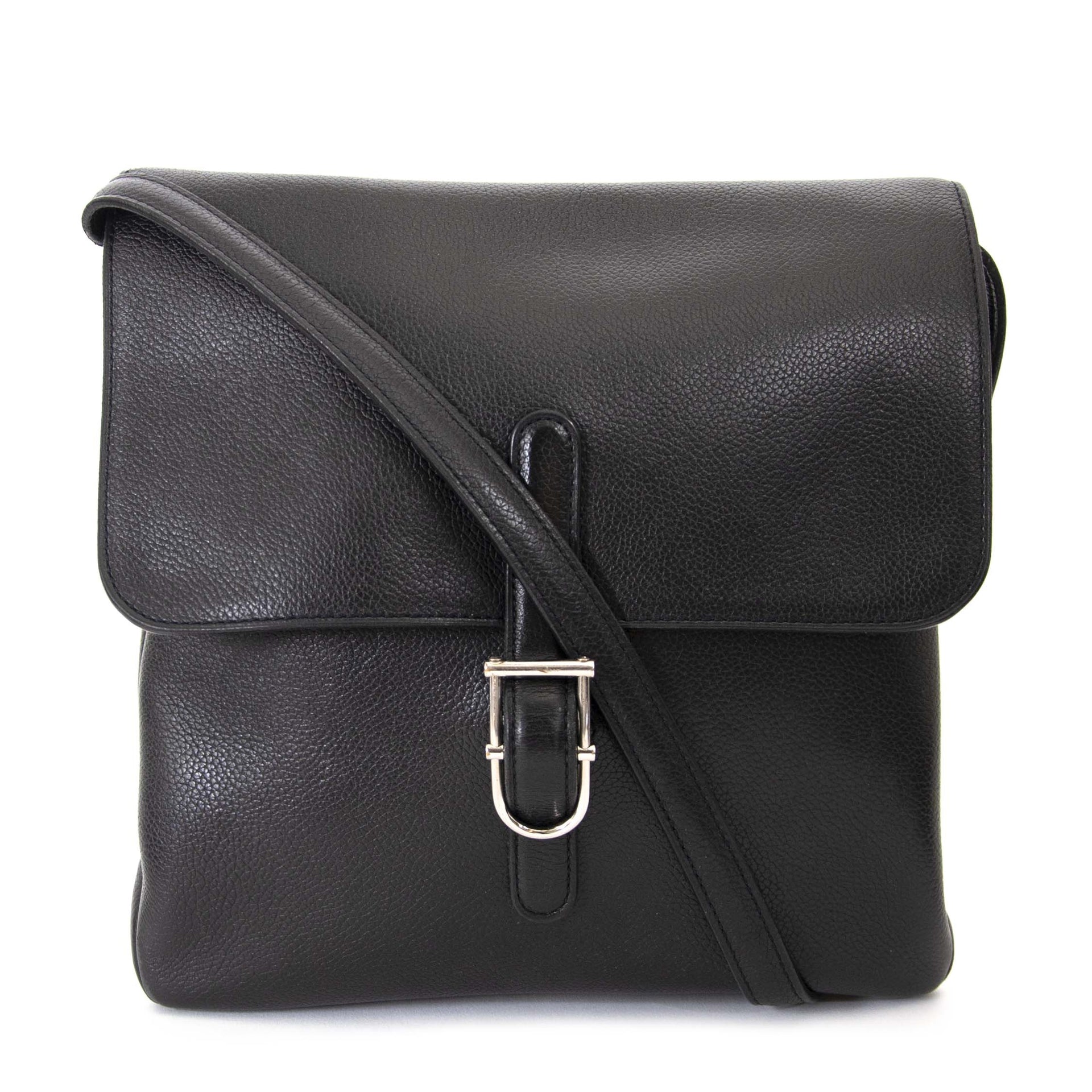 Delvaux Black Leather Kot Crossbody Bag now for sale at labellov vintage fashion webshop belgium