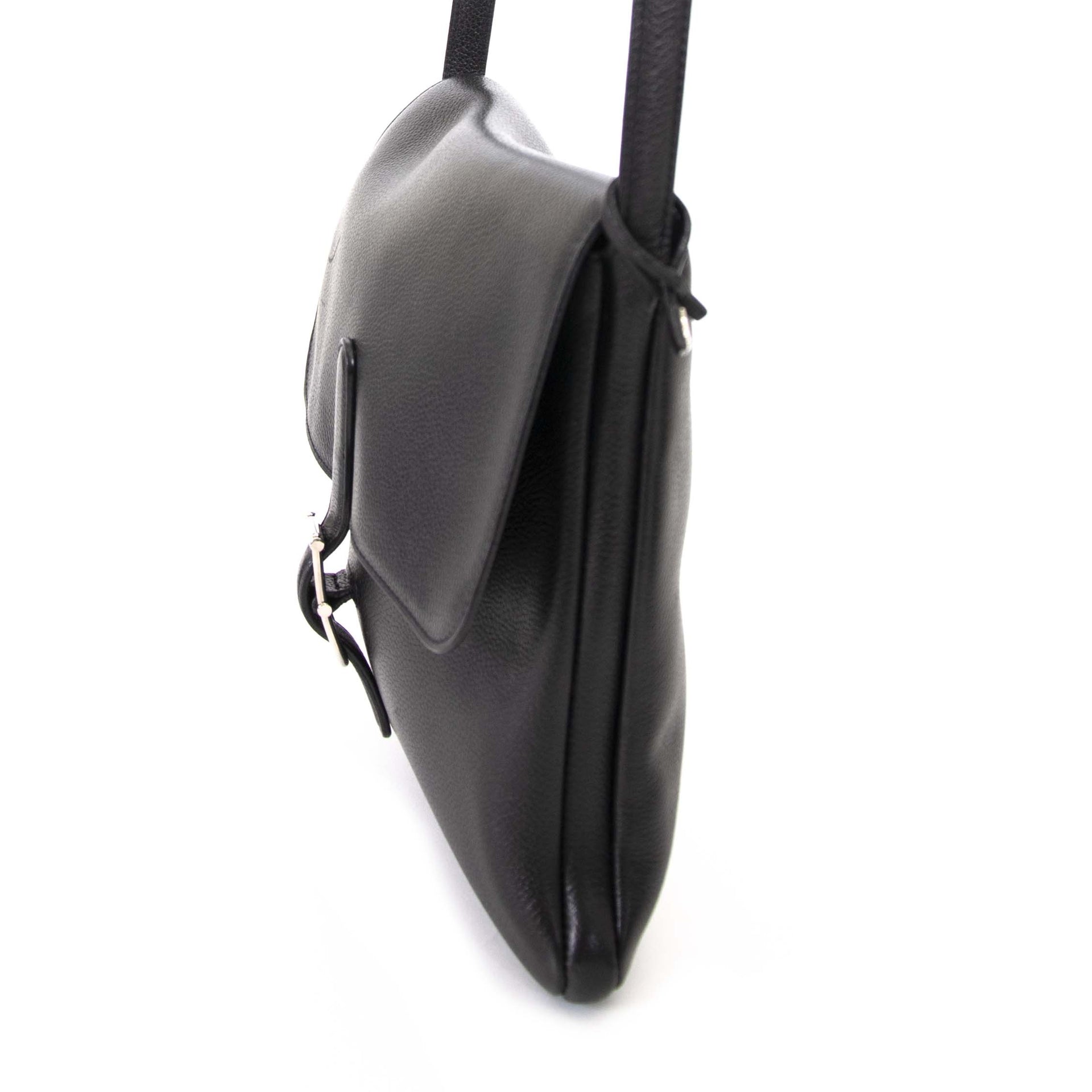 Delvaux Black Leather Kot Crossbody Bag now for sale at labellov vintage fashion webshop belgium
