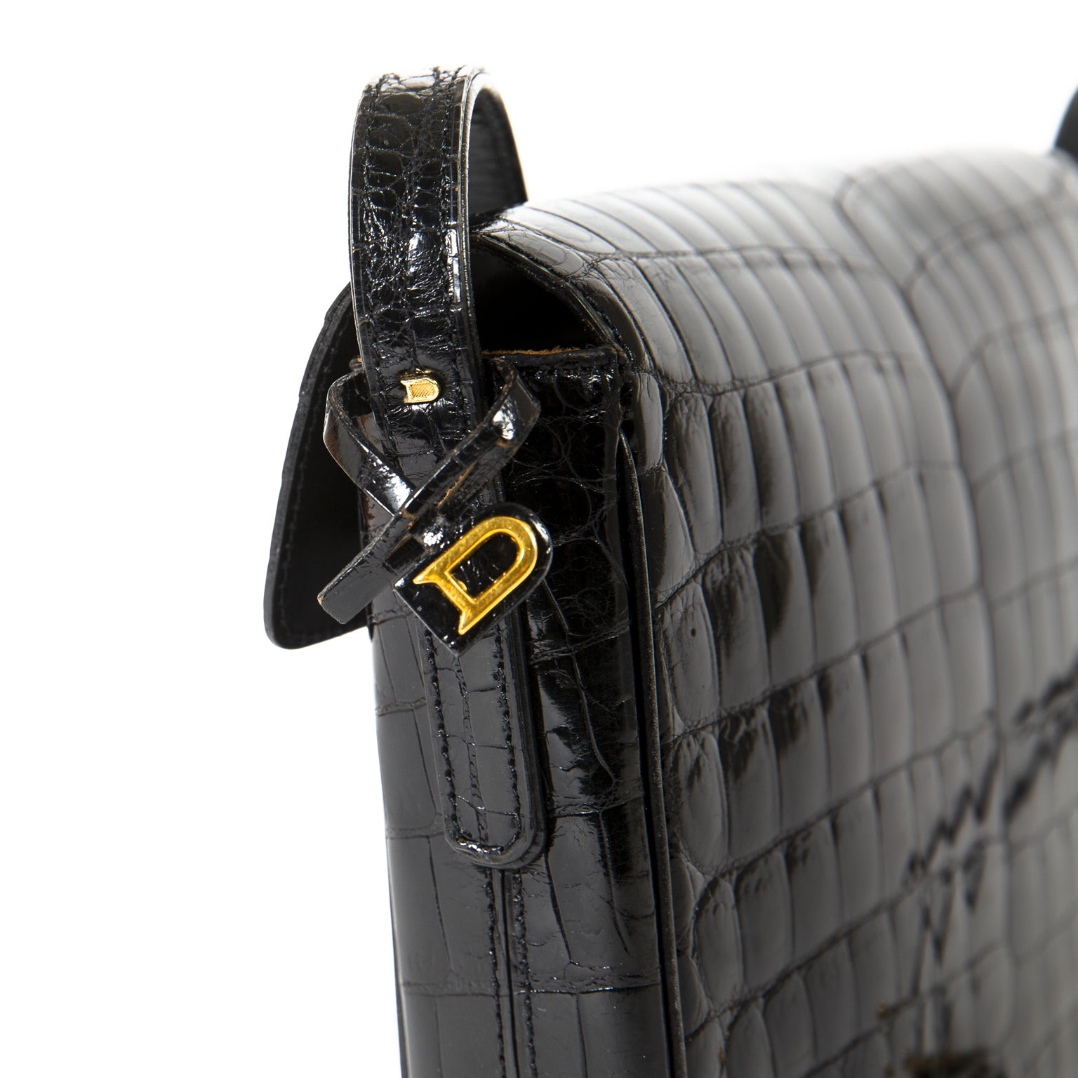 Delvaux Black Croco D Cross Body Bag for sale at Labellov secondhand luxury