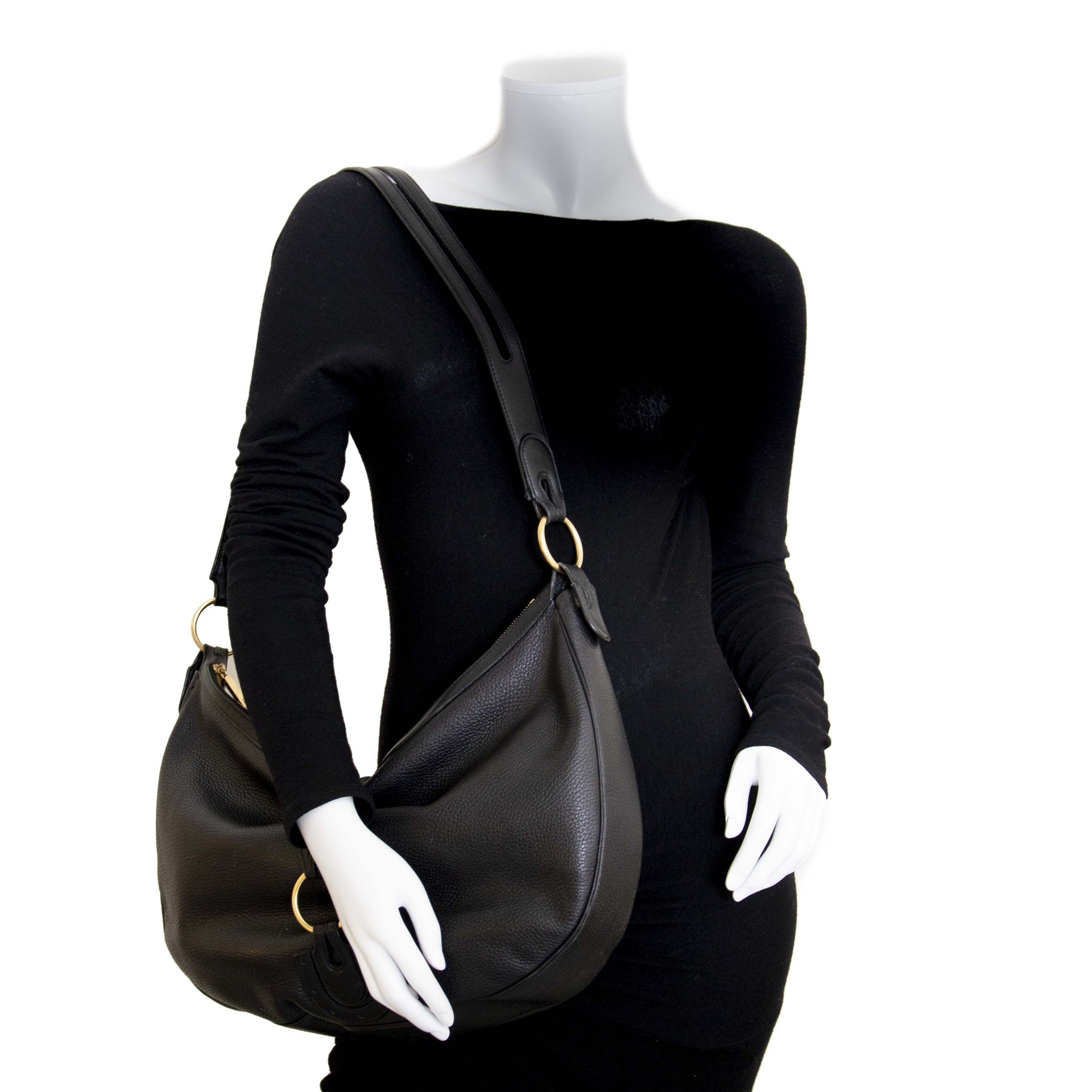 Authentic second hand vintage Delvaux Camille Black Shoulder Bag online shopping webshop LabelLOV