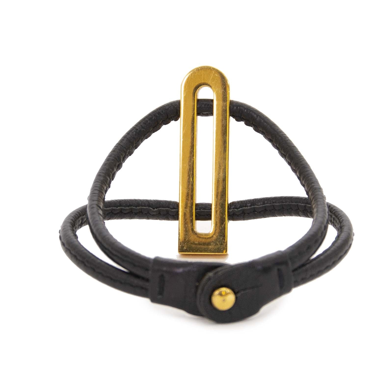 Delvaux Black Leather Gold D Bracelet now for sale at labellov vintage fashion webshop belgium