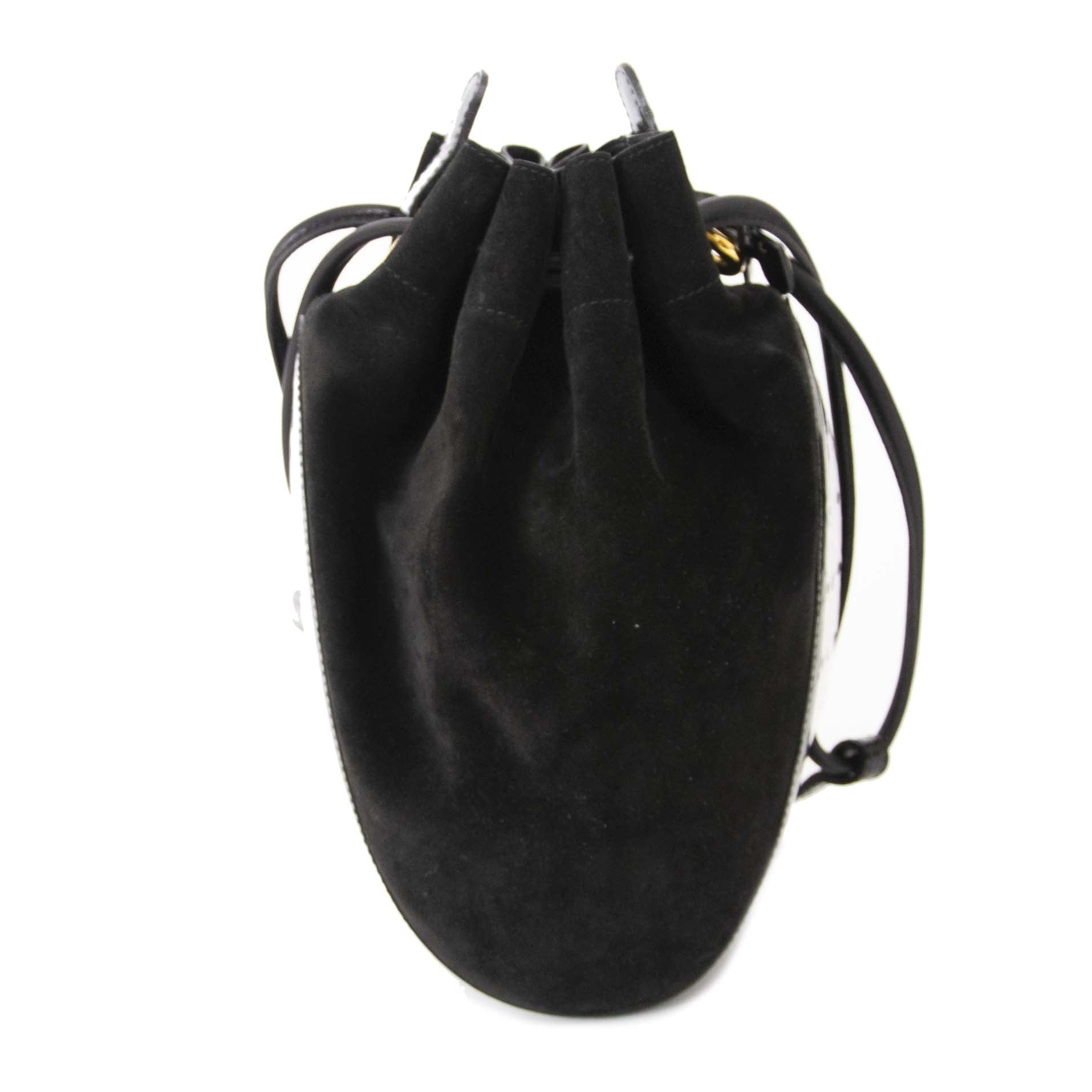 Delvaux Black Suede And Patent Bucket Bag now for sale at labellov vintage fashion webshop belgium