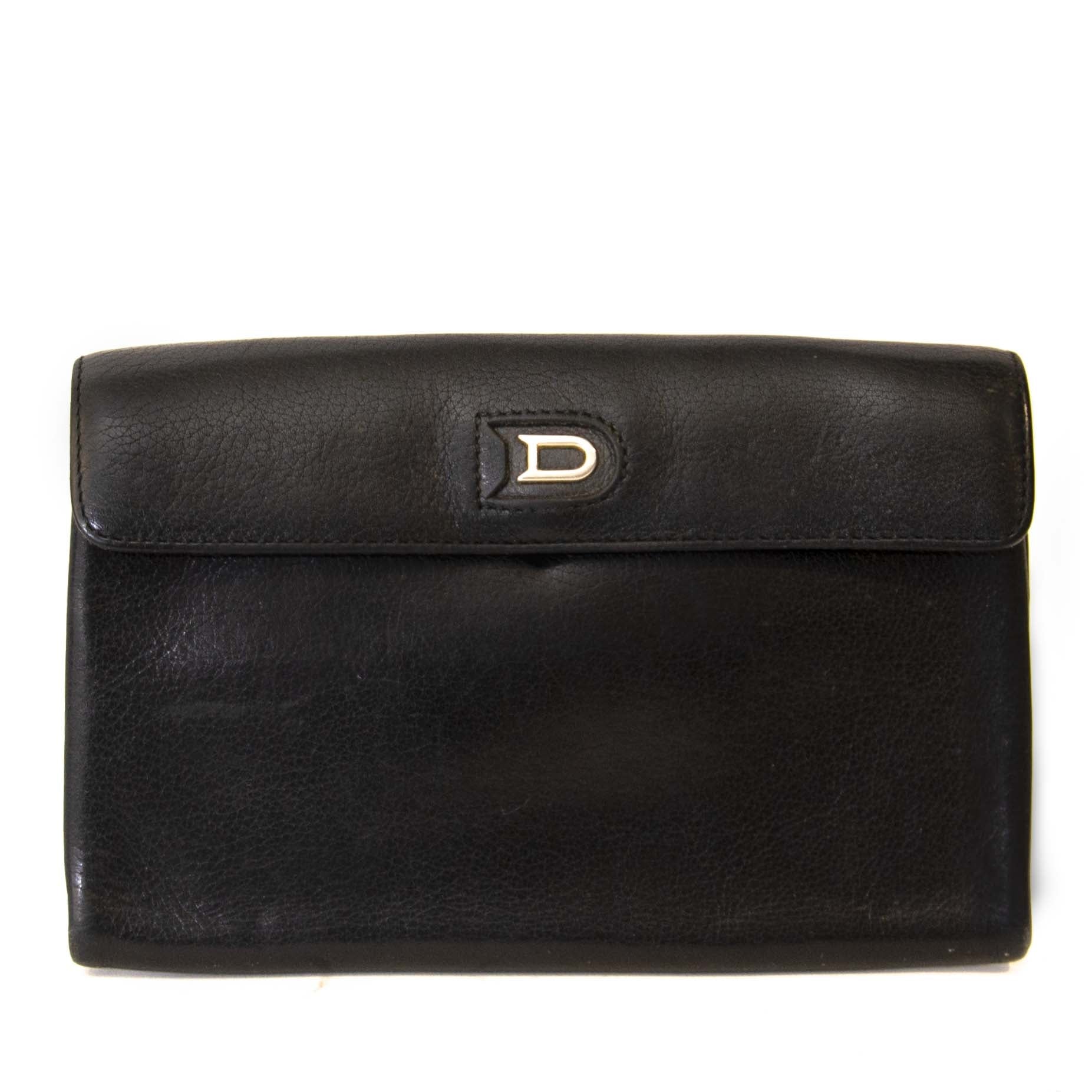 Authentieke tweedehands vintage Delvaux Black Leather Wallet koop online webshop LabelLOV