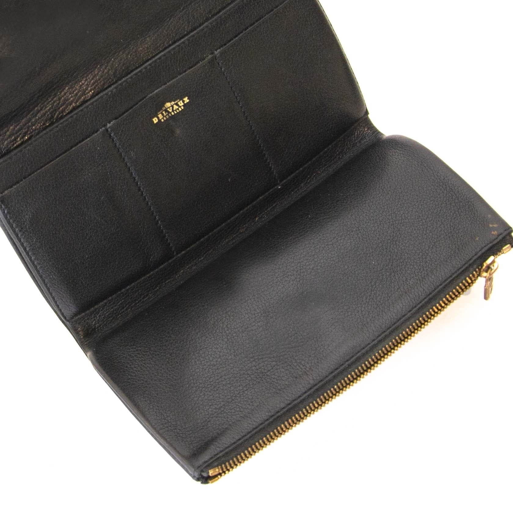Authentique seconde main vintage Delvaux Black Leather Wallet achète en ligne webshop LabelLOV