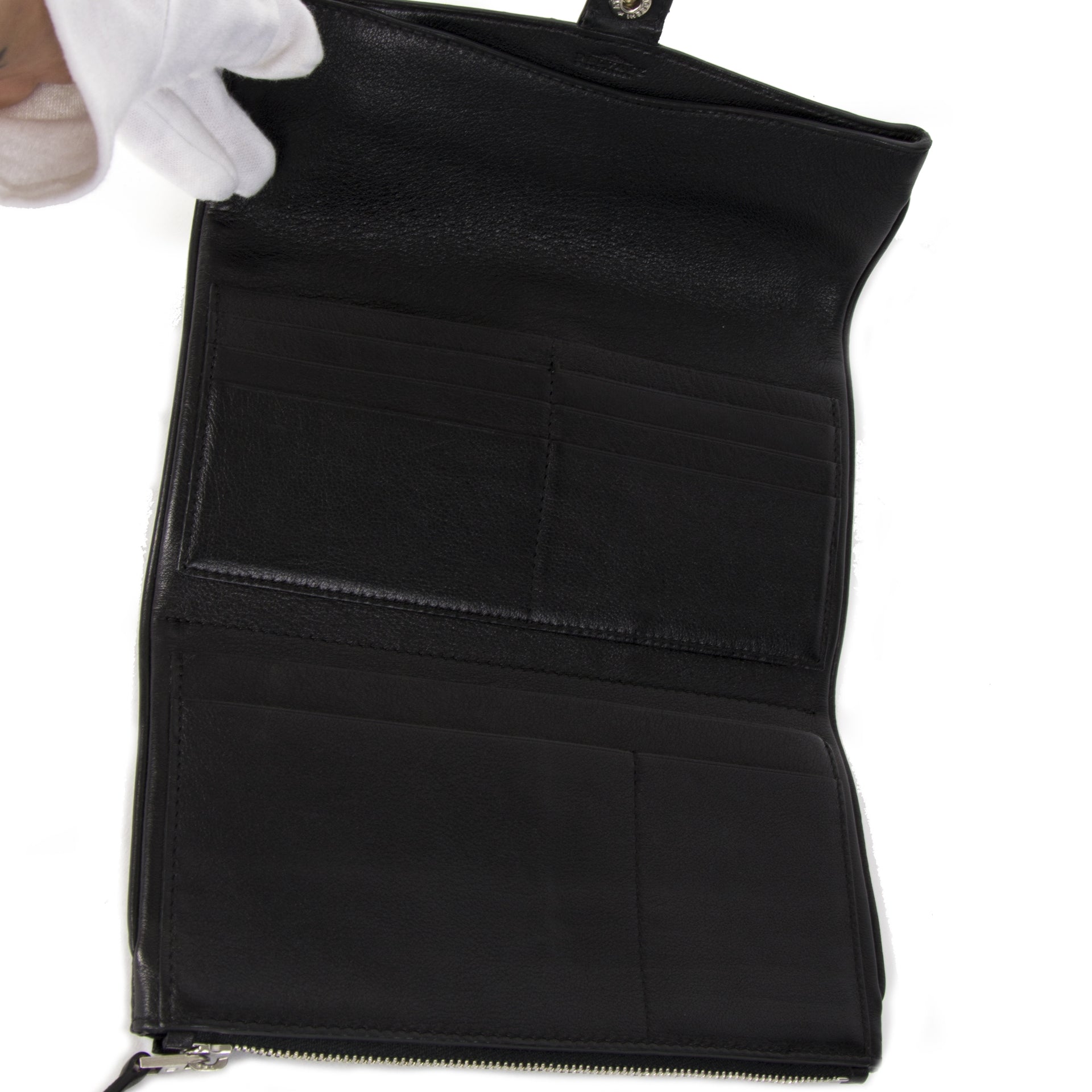 Authentieke tweedehands Delvaux zwarte lederen portemonnee juiste prijs veilig online winkelen LabelLOV webshop luxe merken winkelen Antwerpen België mode fashion