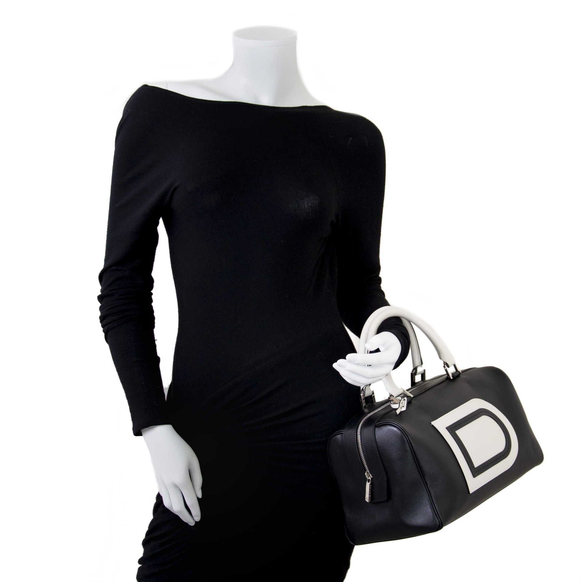 Delvaux Louise Boston Allure Black And White bag now for sale at labellov vintage fashion webshop belgium