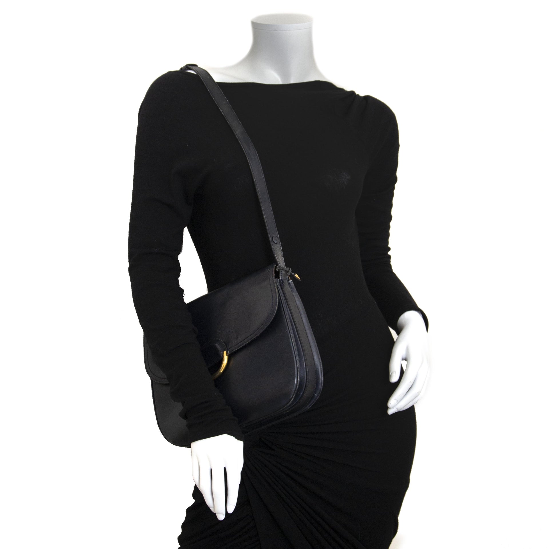 Delvaux Dark Blue Leather Shoulder Bag now for sale at labellov vintage fashion webshop belgium