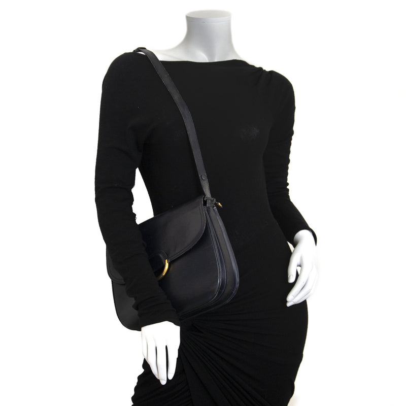 Delvaux Dark Blue Leather Shoulder Bag now for sale at labellov vintage fashion webshop belgium
