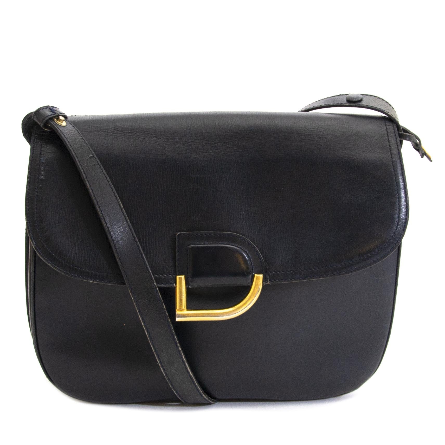 Delvaux Dark Blue Leather Shoulder Bag now for sale at labellov vintage fashion webshop belgium