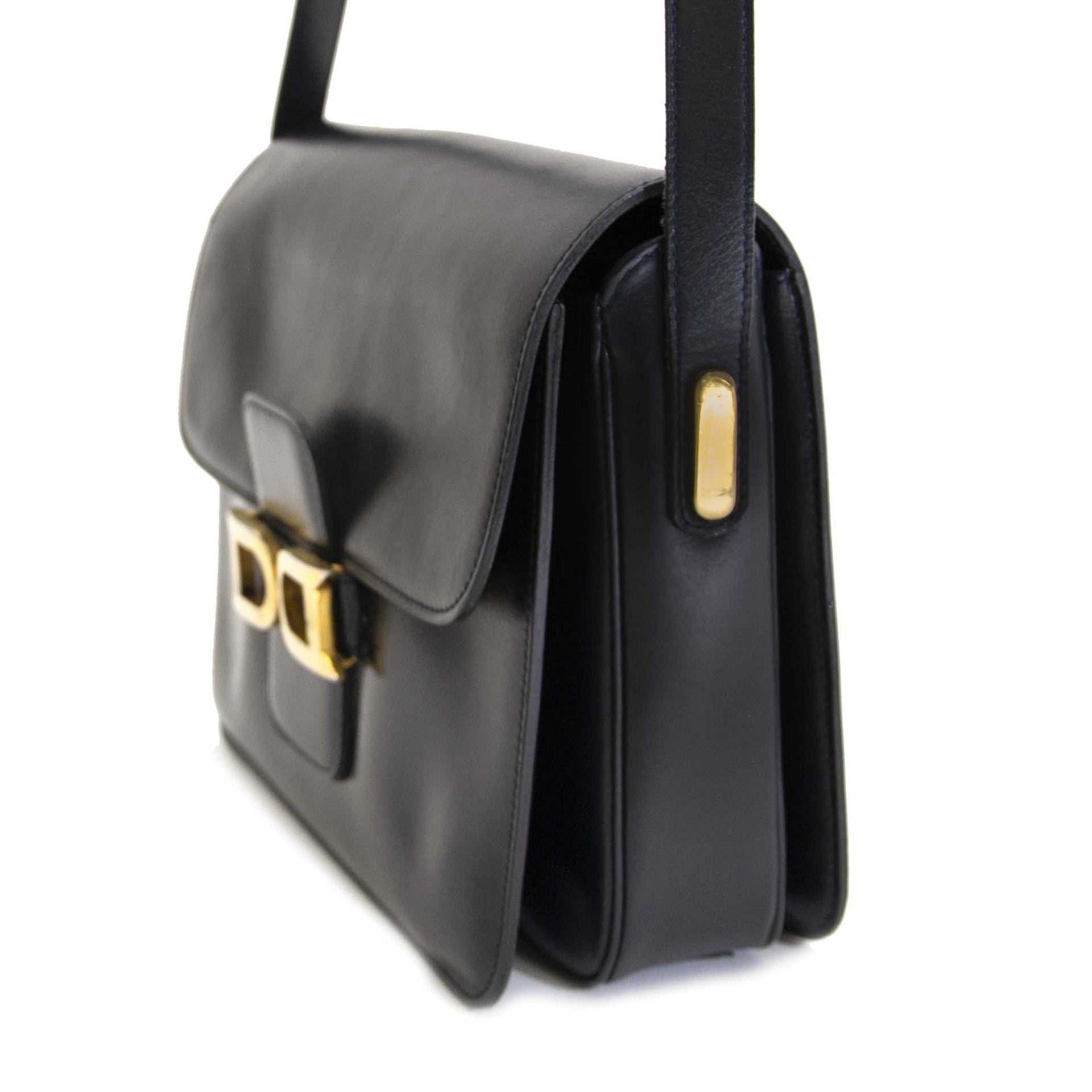 Delvaux Black Bourgogne Leather Shoulder Bag now for sale at labellov vintage fashion webshop belgium