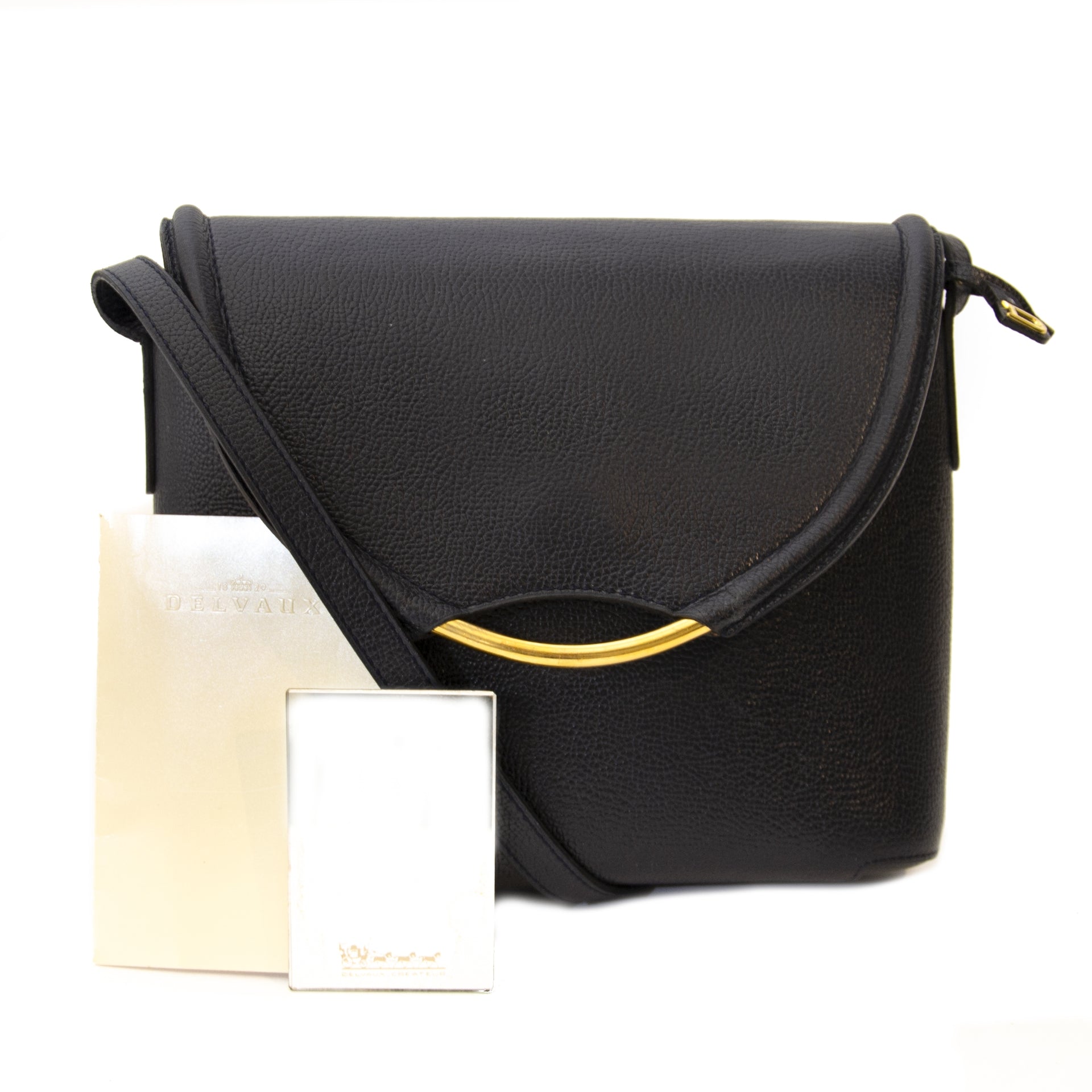 Authentique seconde main Delvaux Dark Blue Leather Crossbody Bag achète en ligne webshop LabelLOV