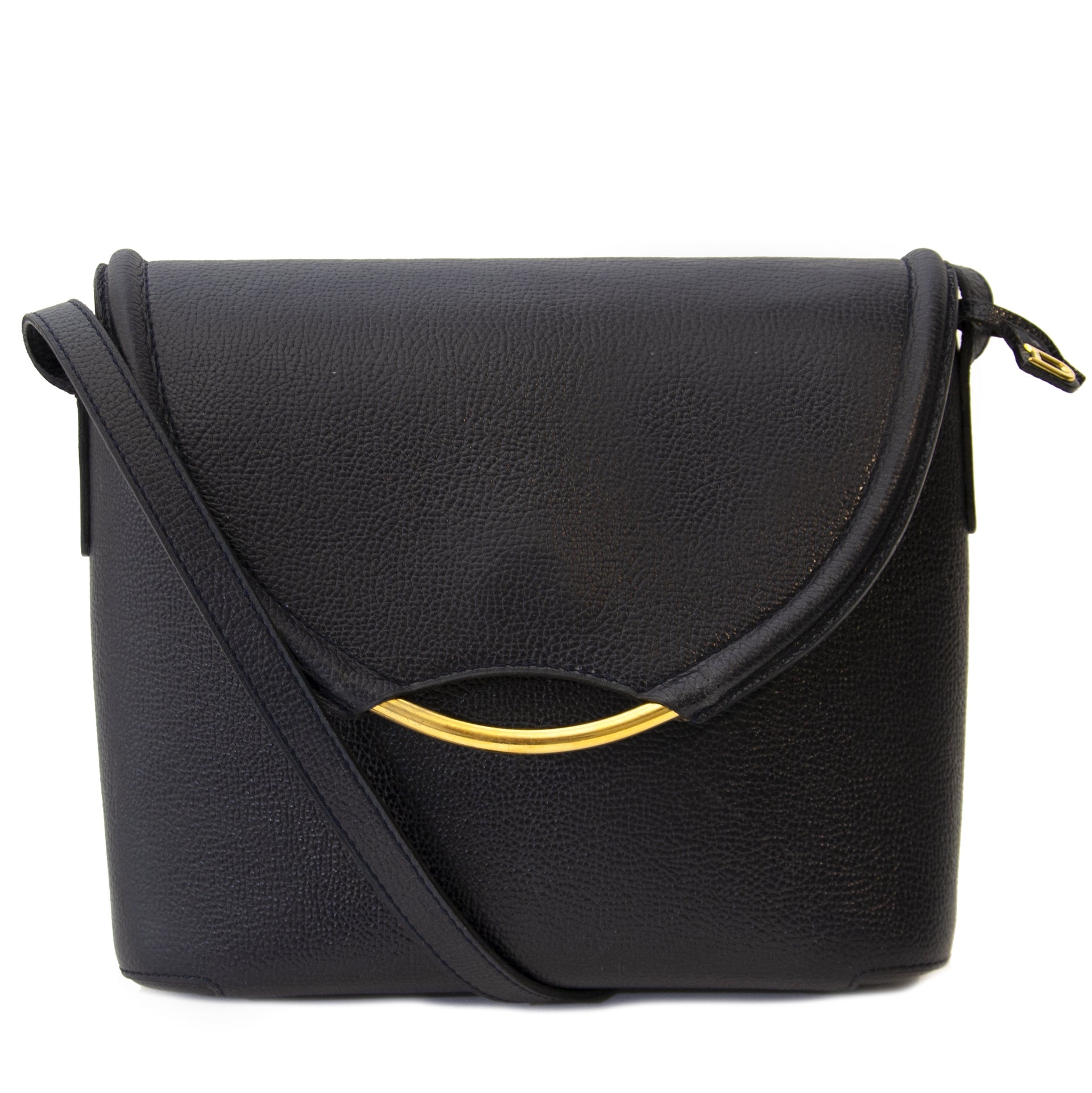 Buy this authentic second hand vintage Delvaux Dark Blue Leather Crossbody Bag online webshop LabelLOV