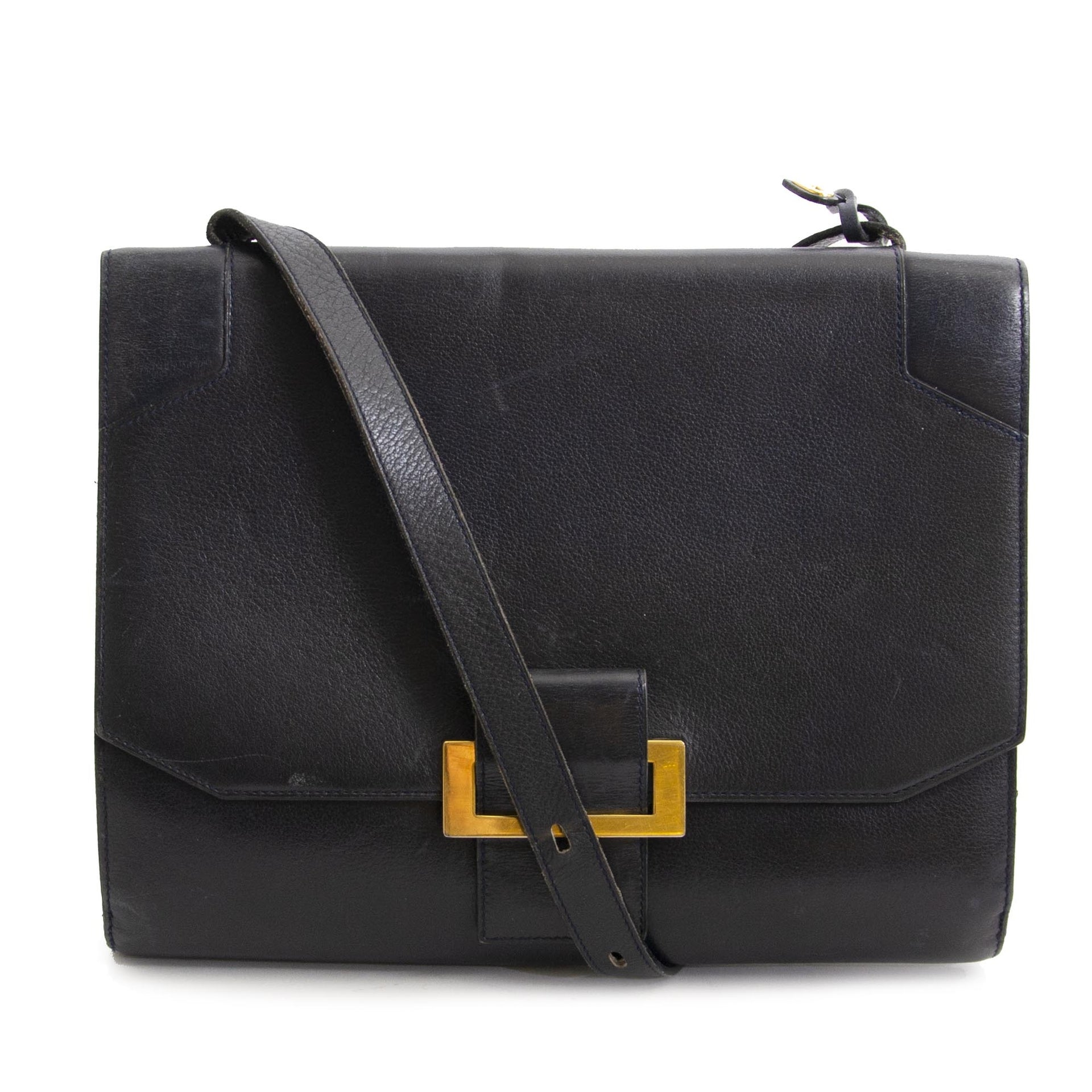 Delvaux Dark Blue Shoulder Bag now for sale at labellov vintage fashion webshop belgium