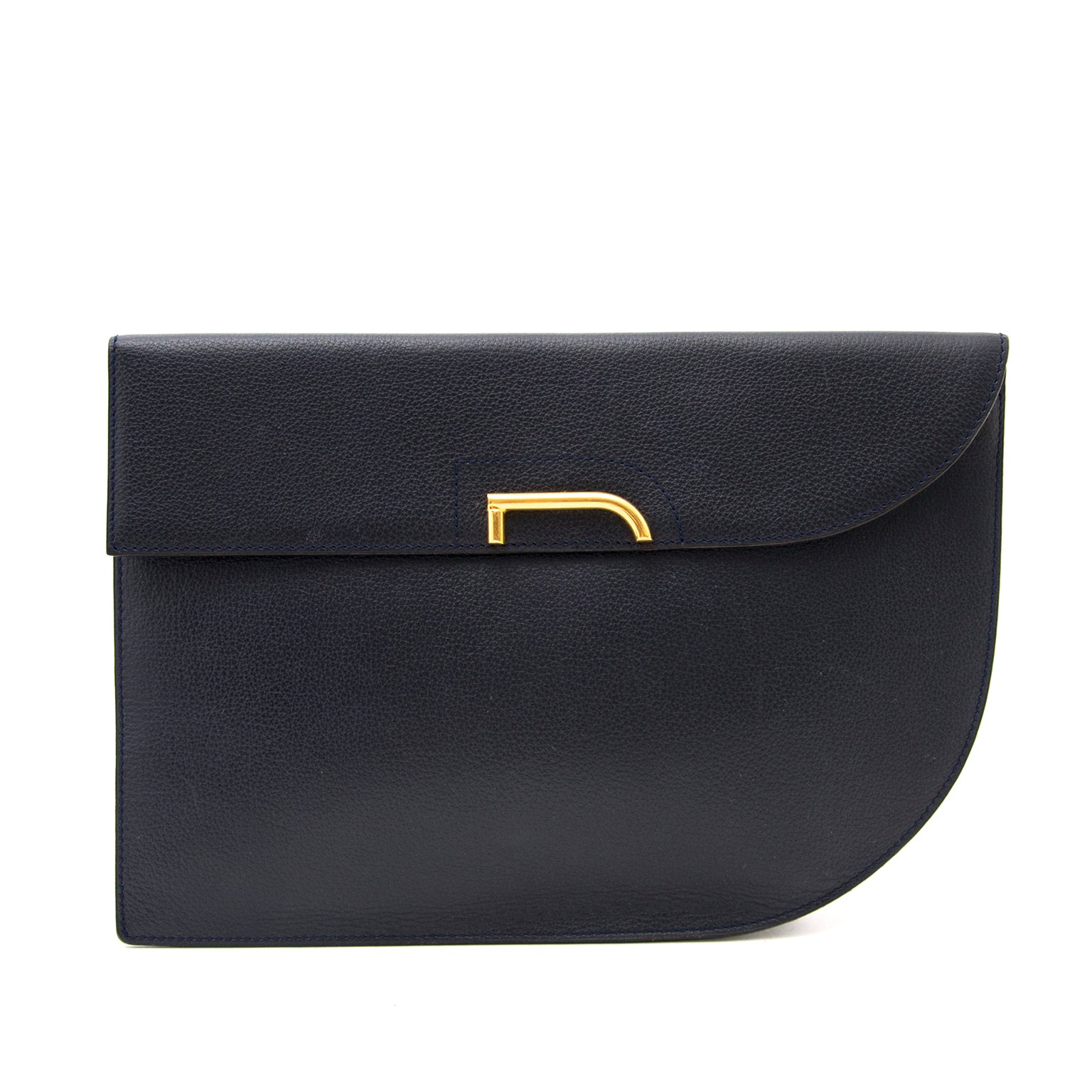 Delvaux Blue Leather Envelope Clutch for sale at Labellov Belgium online or in store, specialized in designer vintage and luxury items.