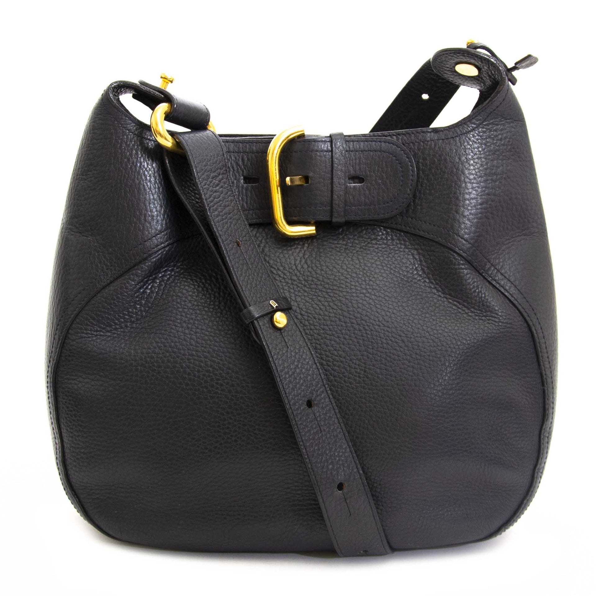 koop veilig online jou tweedehands Delvaux Dark Blue Leather Shoulder Bag