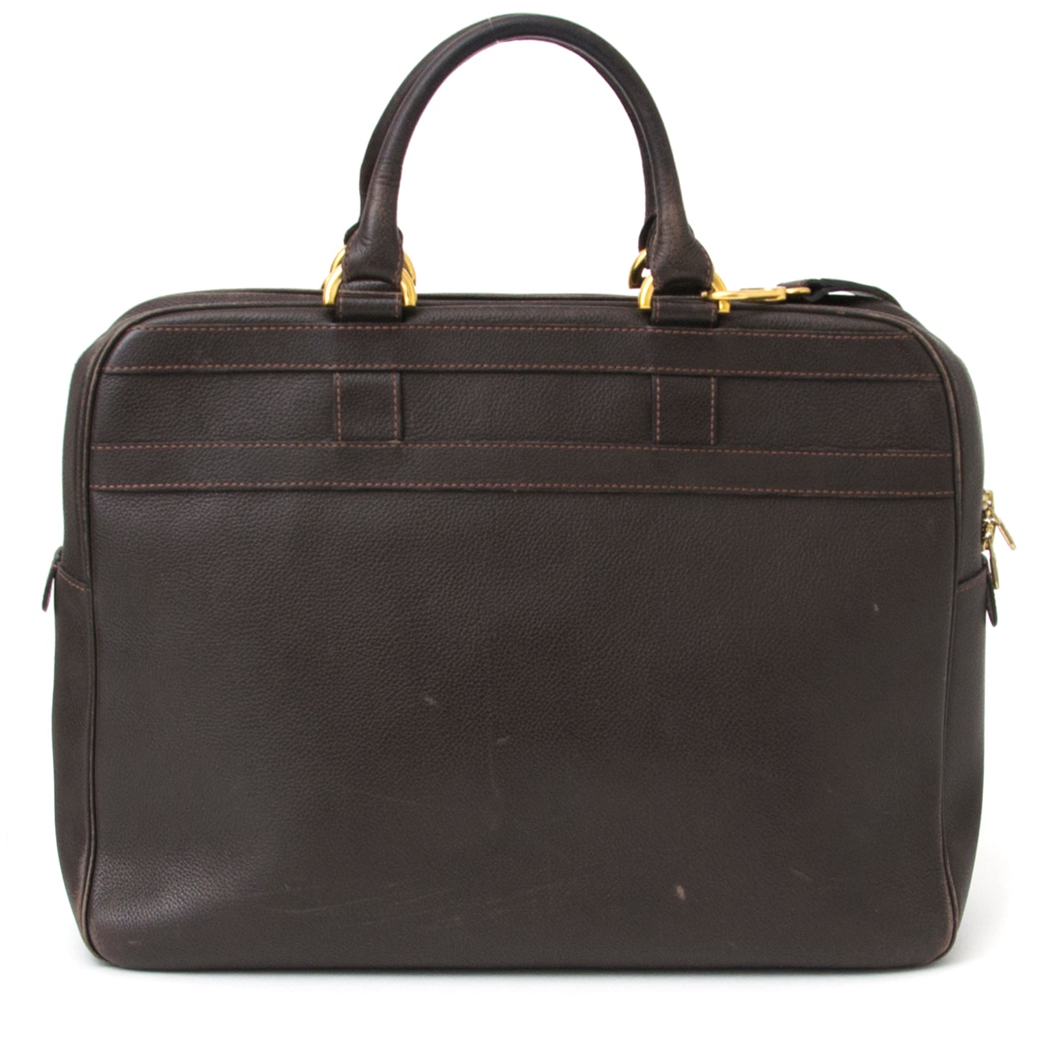 shop safe online worldwide shipping real rea luxury vintage Delvaux Brown Briefcase